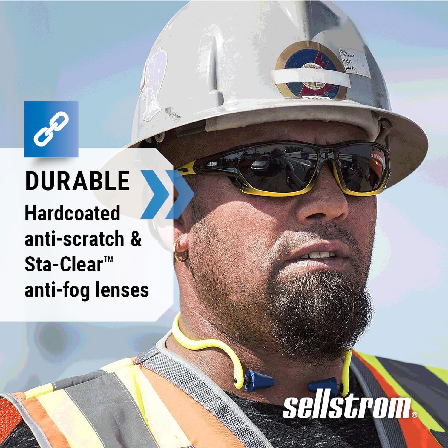 Sellstrom - 70001AZ Polycarbonate Sealed Safety Glasses/Protective Eyewear, Anti-Fog Coating, Detachable Soft Co-Molded Temples, U.S. Military Ballistic Rated, Yellow & Black with Smoke Tint, S70001