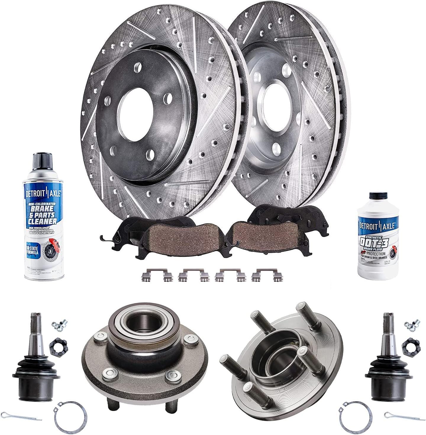 Detroit Axle - RWD Front Wheel Bearing Hubs Brake Kit for 300 Charger Challenger Magnum Drilled Brake Rotors Ceramic Brakes Pads Wheel Bearing Hubs Lower Ball Joints Replacement [12.60 inch Rotors]