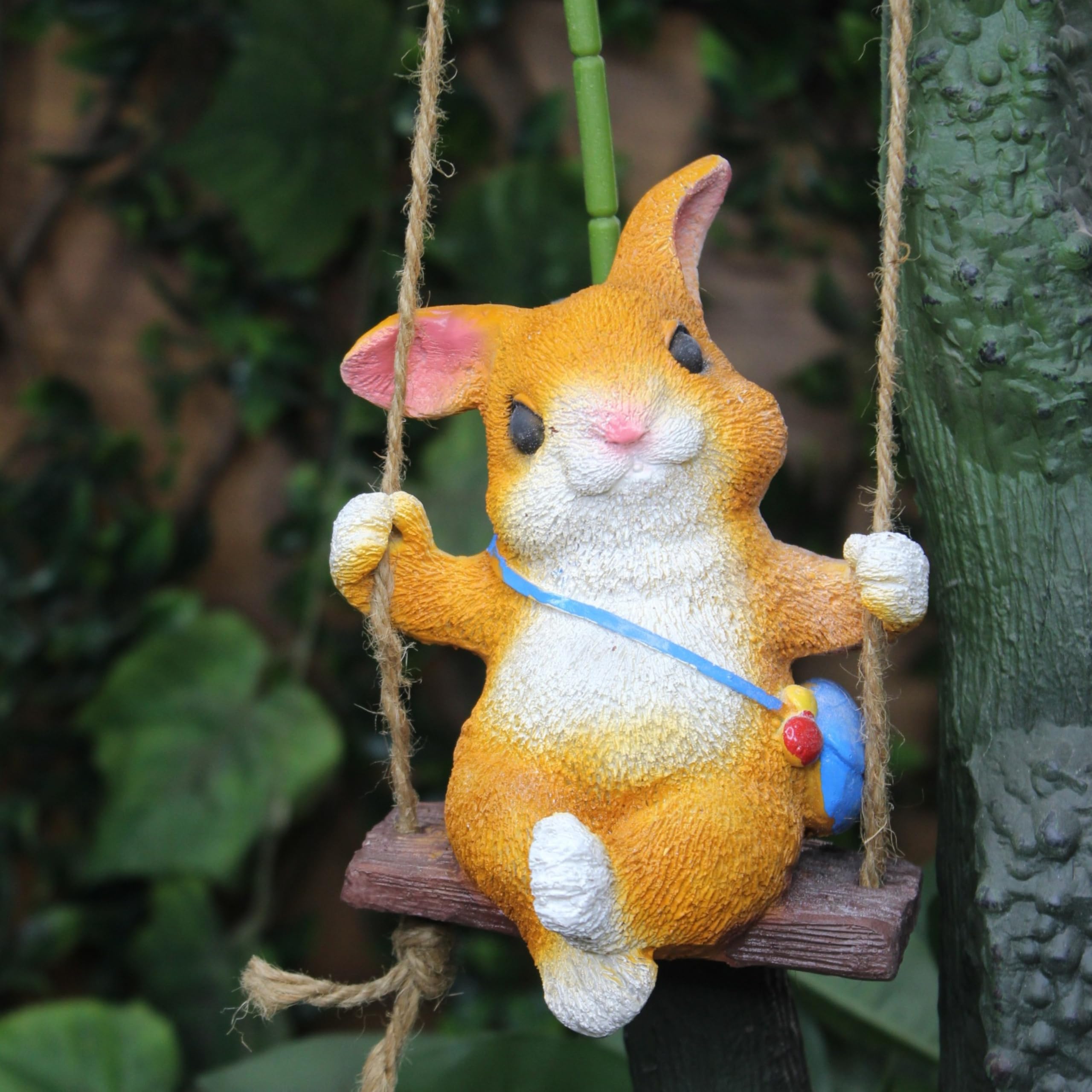 Wonderland Rope Swinging Bunny Decoration Rabbit Ornament Tree Garden Tree Climbing Statue Sculpture Fairy Decoration,Rabbit-image-27