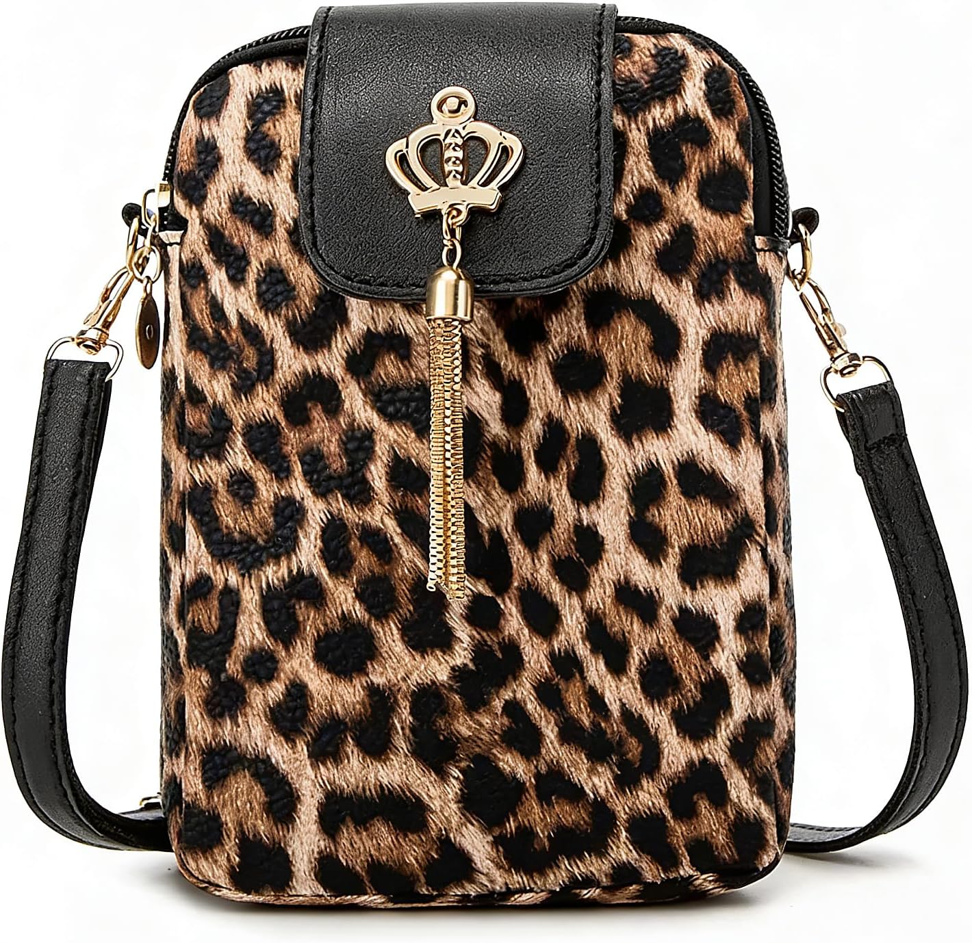 Leopard print cell phone purse for women,Lightweight Small crossbody zipper purse wallet smart phone with credit card