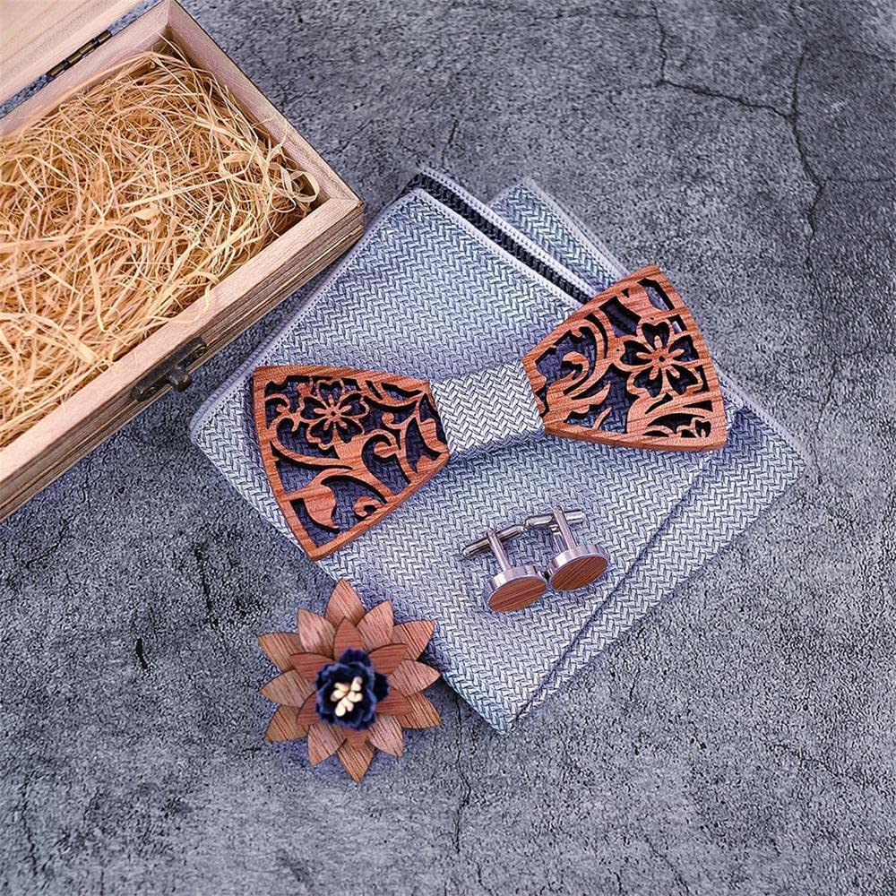 Uteruik Lot de boutons de manchette en bois pour homme avec nœud papillon Uteruik Lot de boutons de manchette en bois pour homme avec nœud papillon