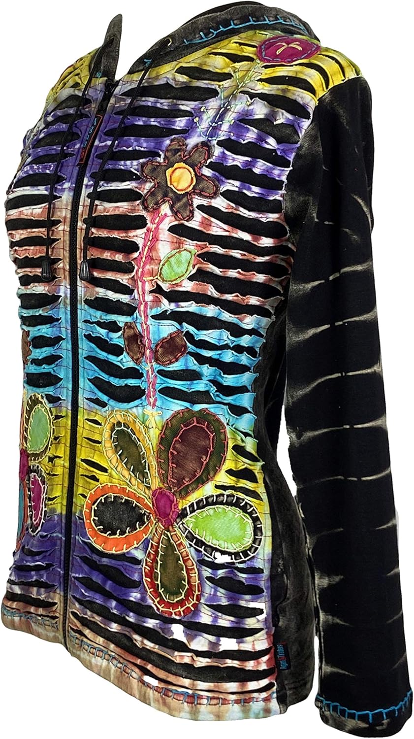 Agan Traders 2026 Boho Zip Up Jackets for Women - Tie Dye Patched Distressed Lightweight Women's Hoodie Sweatshirts - Image 7