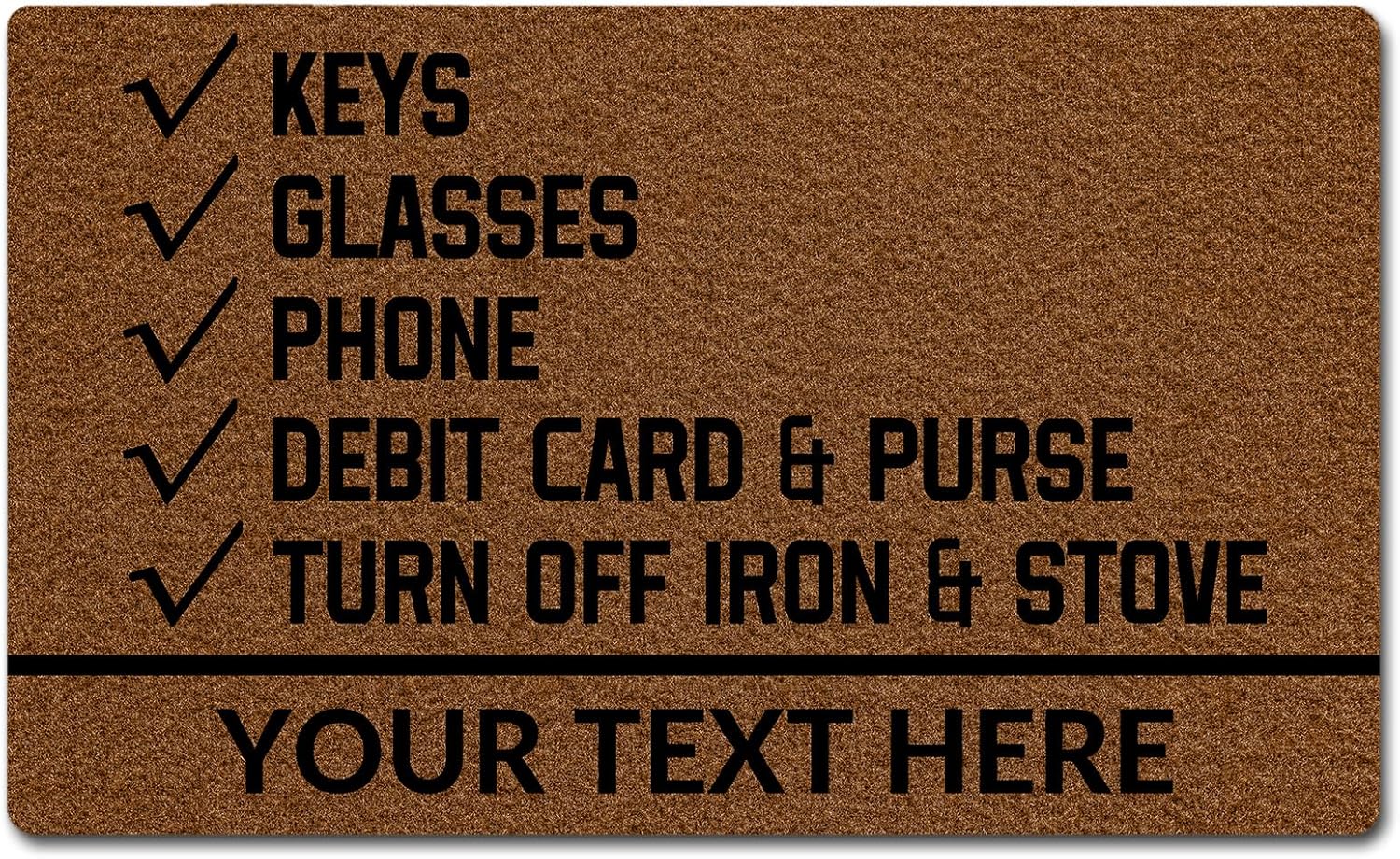 Personalized Reminder List Doormat Custom Keys Glasses Phone Non-Slip Welcome Mat for Indoor/Outdoor Use, Housewarming Gift Idea for Home & Office Front Door Entrance Floor Rug