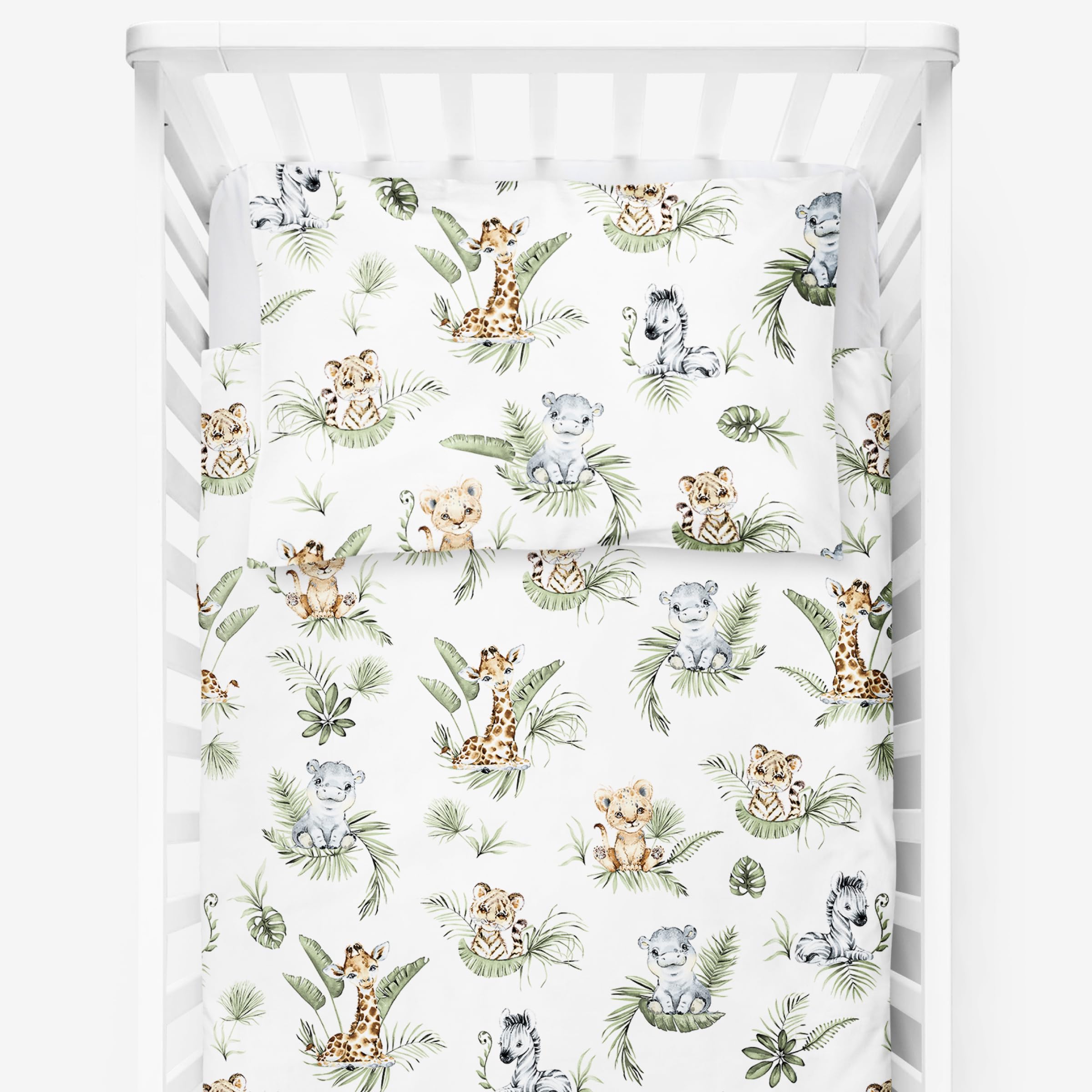 Baby Comfort 4 Piece Toddler Kids Cot Bed Set 120x90 cm Duvet Pillow Duvet Cover Pillowcase 12M+ (Safari)