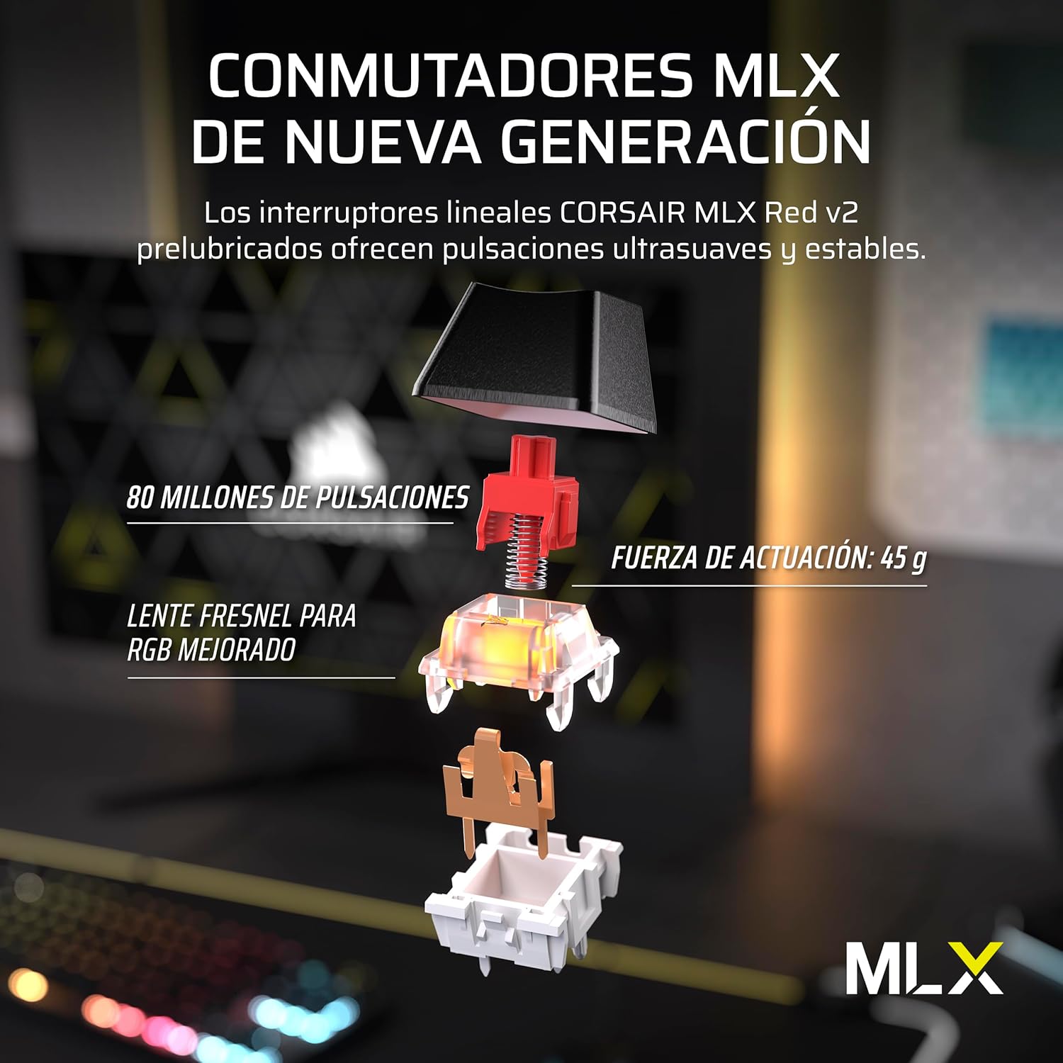 Corsair K70 Core TKL Wireless RGB Teclado Mecánico Tenkeyless para Juegos – Interruptores Lineales MLX Red v2 Prelubricados, SOCD, Amortiguación Acústica, Tapas de ABS, QWERTY ES – Negro 6