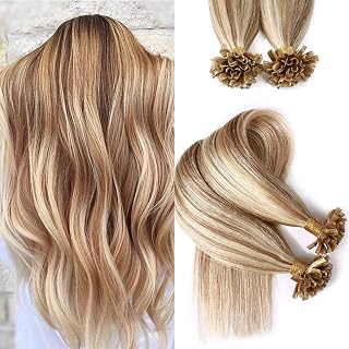 U Tip Real Hair Extensions Bonded Human Hair Extensions Strands Remy Keratin Nail Straight Golden Brown Bleach Blonde, for Hairdressers Perfect Choice (100 Strands 100G),12inch