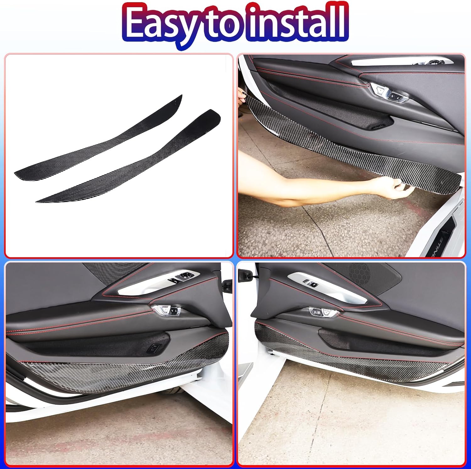 Car Door Anti Kick Protector Pad Compatible with Chevrolet Corvette C8 2020-2023,Door Guard Side Edge Protector Sticker 2PCS,Interior Door Panel Trim Accessories (Black Carbon)