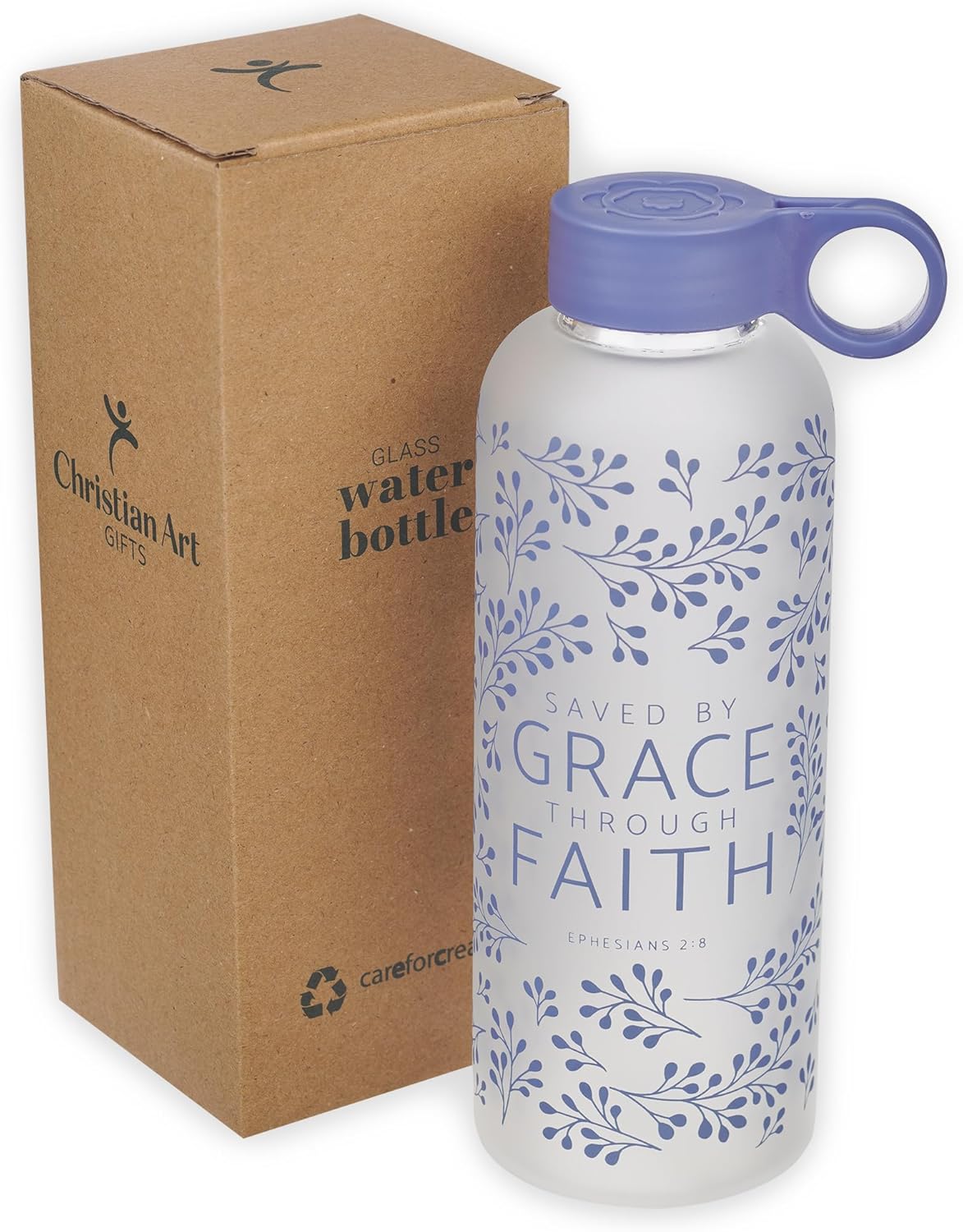 Christian Art Gifts BPA-Free Reusable Inspirational Frosted Glass Water Bottle for Women & Girls: Saved by Grace Encouraging Bible Verse, Carry Handle Loop, Twist Cap Lid, Lilac Purple Floral, 17 oz. - Image 7