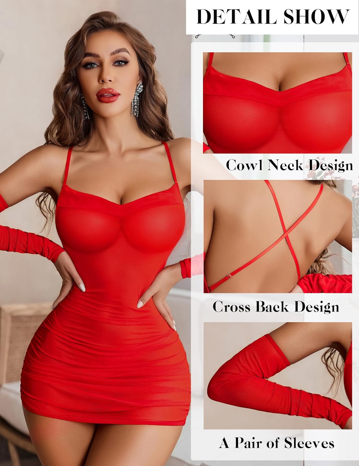 Avidlove Lingerie for Women Sheer Mesh Lingerie Dress Club Outfits Backless Babydoll Chemise - Image 2