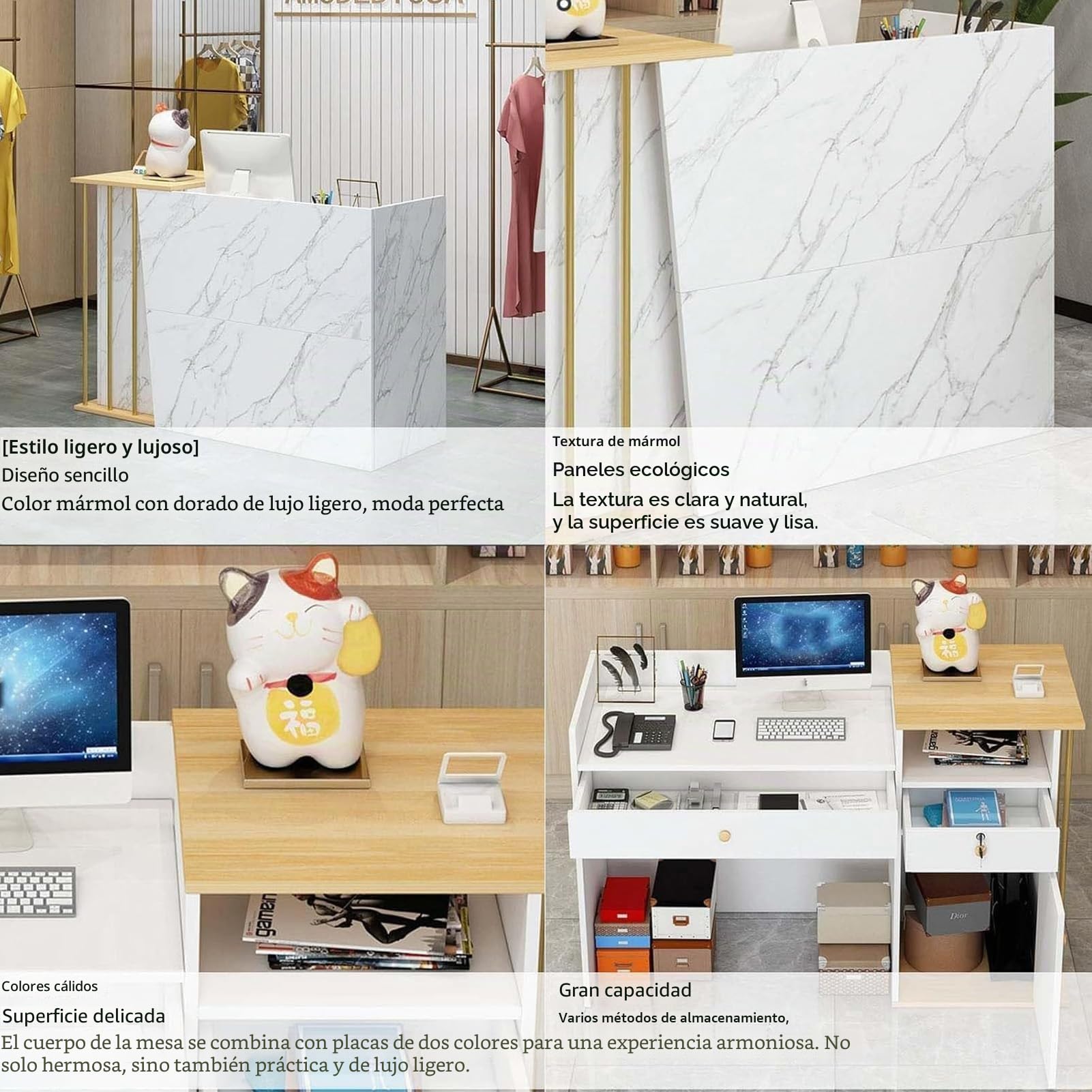 Mostrador De Recepción,Mesa De Recepción con Cajón Cerradura,Gabinete De Cajero Estilo Mármol,Mueble Recepción Mostradores para Tiendas,Salones de Belleza, Tiendas de Ropa y A 120cm