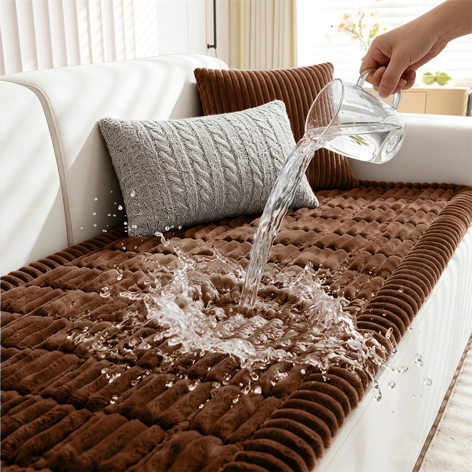 LINGKY Pet Sofa Cover, Waterproof Sofa Cover 2 3 4 Seater, Settee Covers, Couch Protectors for Dogs, L-Shaped Corner Couch Cover, Thick Corduroy Fuzzy Pads for Pets and Kids (Brown, 90x160cm) — image 1
