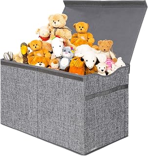 VICTOR'S Toy Box Chest, Collapsible Sturdy Storage Bins with Lid, Large Kids Toy Storage Organizer Box Bins Baskets for Kids, Storage Box for Nursery, 27"x14" x16" - Dark Grey
