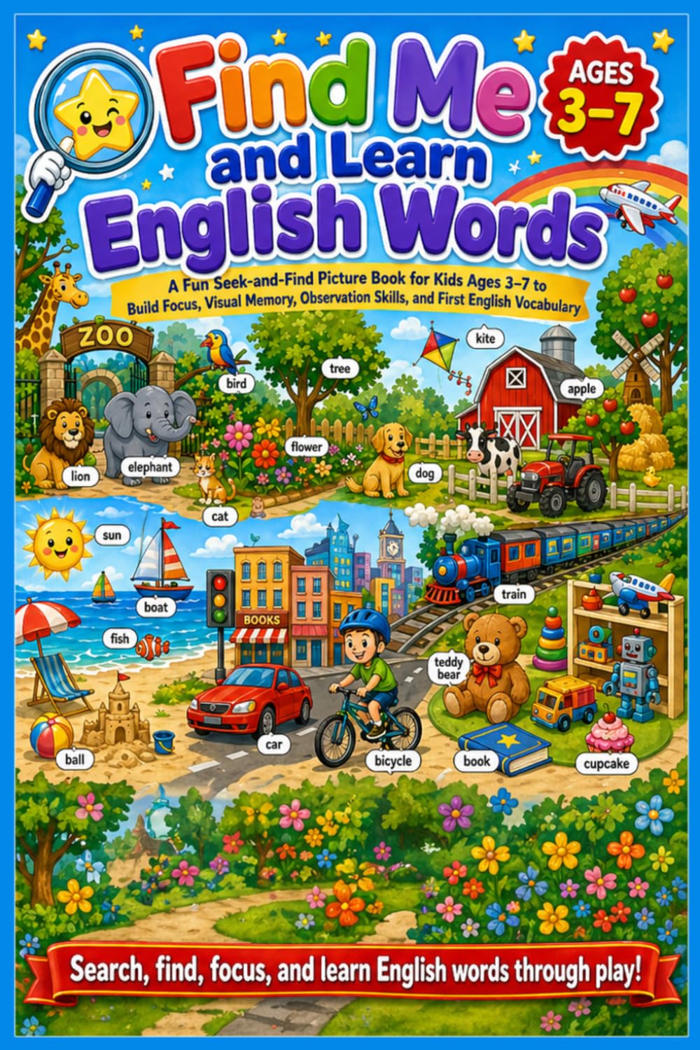Find Me and Learn English Words: A Fun Seek-and-Find Picture Book for Kids Ages 3–7 to Build Focus, Visual Memory, Observation Skills, and First English Vocabulary