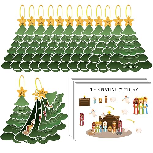 12PCS Nativity Crafts Paper Cutout and Religious Stickers Christmas Tree