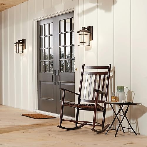 Miniatura 2 de Kichler Cameron - Lámpara de pared para exteriores de 14.25 pies con 1 luz con vidrio de lino grabado en roca de pradera