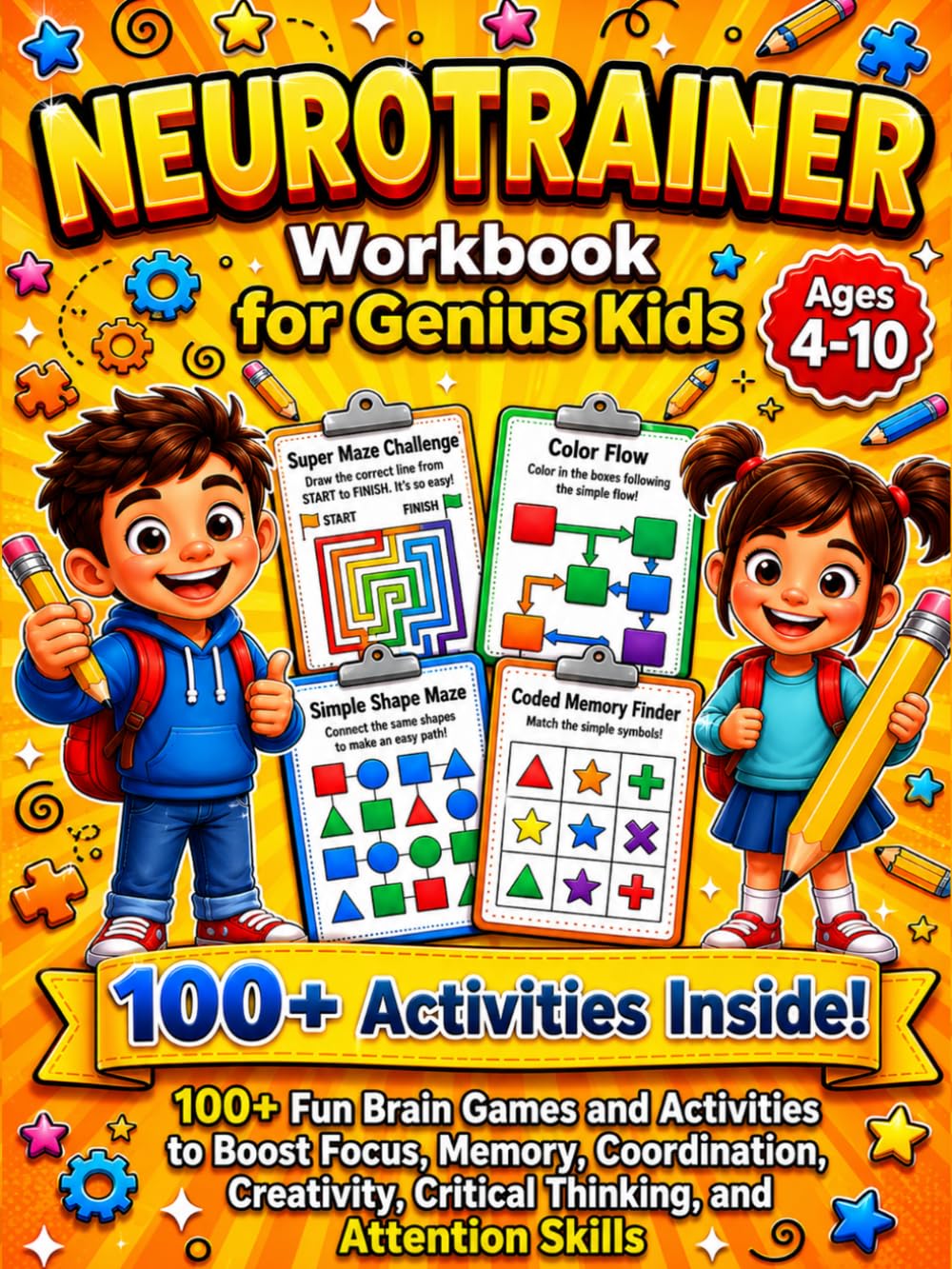 The Neurotrainer workbook for genius kids: 100+ Fun Brain Games and Activities to Boost Focus, Memory, Coordination, Creativity, Critical Thinking and Attention Skills