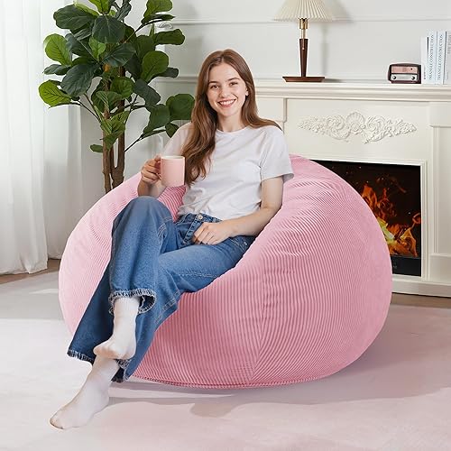 Miniatura 104 de Homguava Puf de 3.5 pies: puf de lágrima con relleno de espuma viscoelástica, sillas compactas de puf, sofá suave con funda de pana (gris)