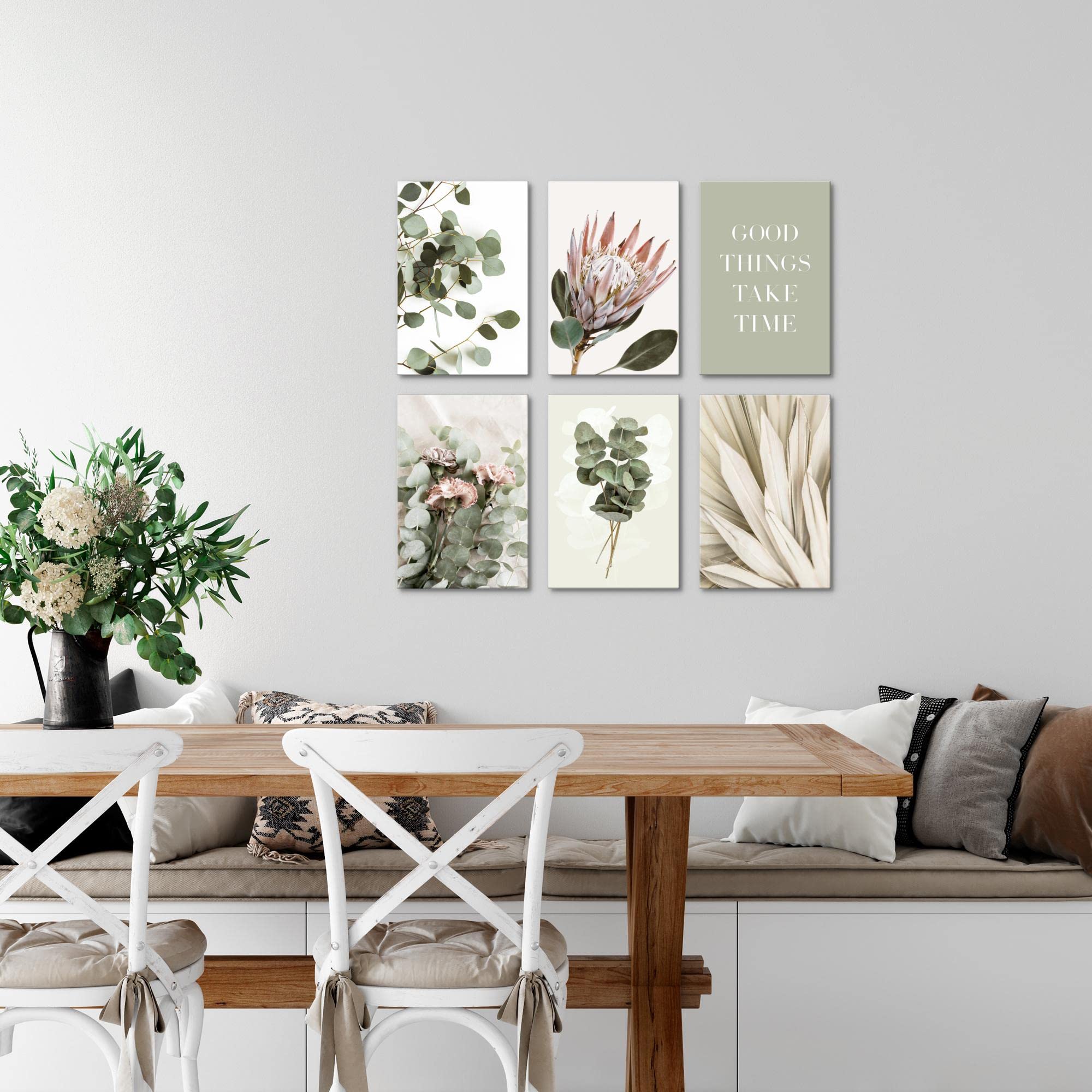 Quadro Decorativo Pianta Di Foglie Verdi - Set Da 6 Immagini - Pronto Da Appendere, Stampa Ecologica Su Tela, Made In Germany