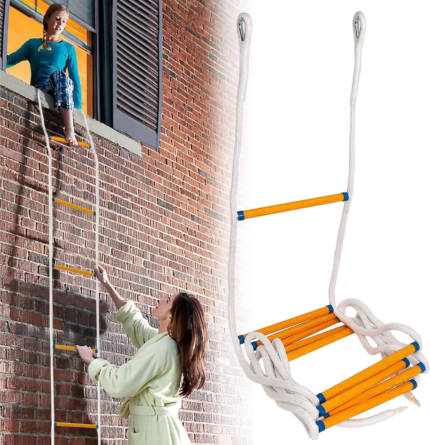 Fire Escape Ladder, 13 FT Emergency Escape Ladders, Portable Climbing Rescue Rope Ladder for 2 Story Home Window Balcony Railing Treehouse