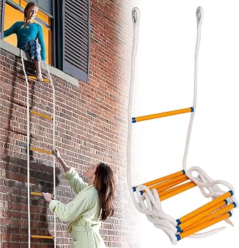 Fire Escape Ladders, 13 FT Emergency Ladder for Second Floor, Anti-Slip Rescue Fire Ladder 2 Story Window Ladder Fire Escape 2 Story Balcony Railing Treehouse, Fast to Deploy