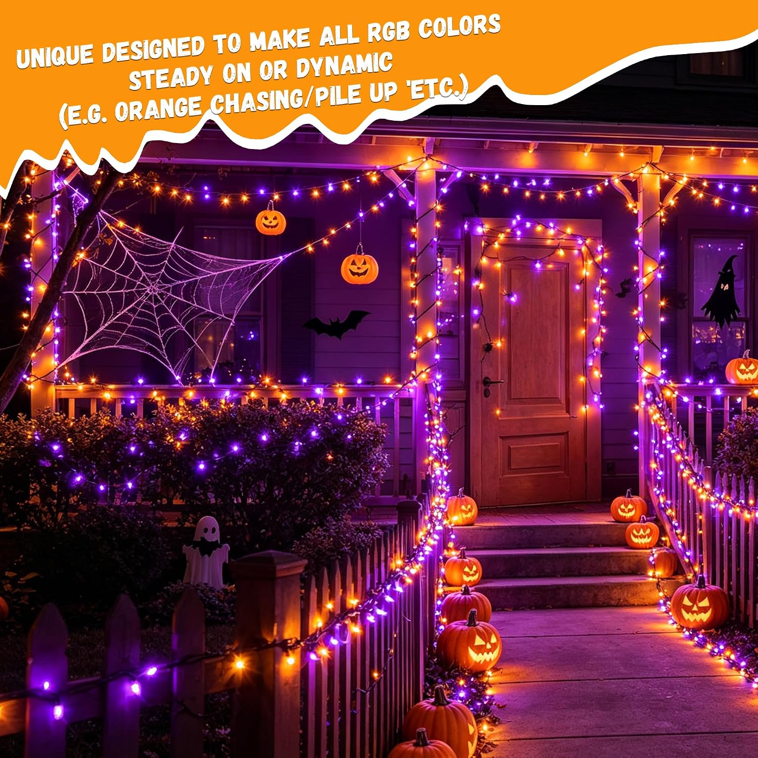 200LED 66FT Orange Purple Twinkle Lights, 8 Modes Waterproof Indoor Outdoor