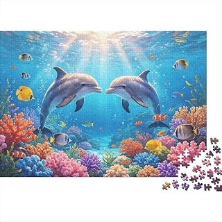 Dolphins Puzzles 1 000 st återvunnet papper Underwater World Adult Jigsaws Developing Pojkar och flickor 's Intelligence pedagogiskt spel för familjen 38 x 26 cm/1 000 st