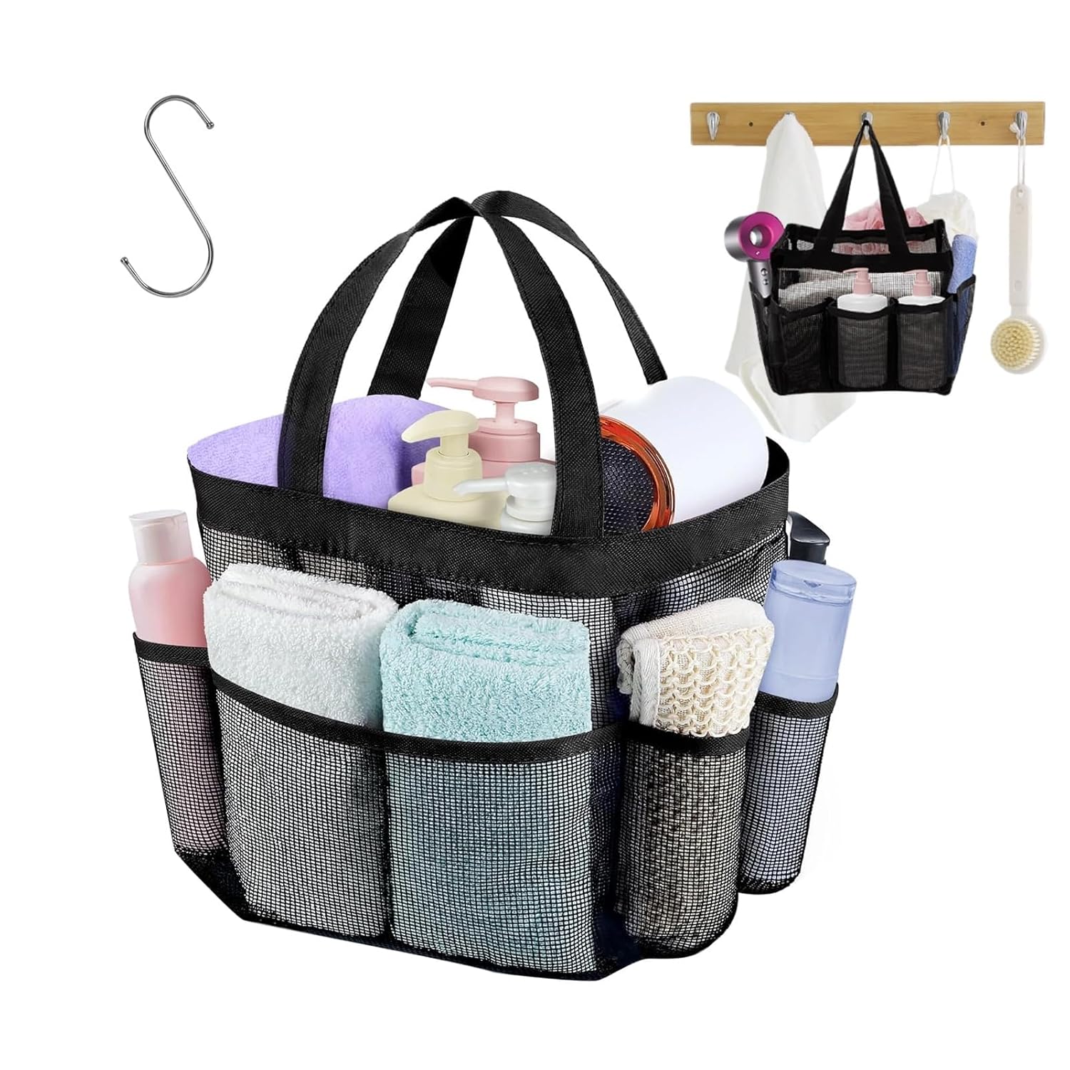 HUOMAQFAN Large Shower Caddy Portable 8-Pocket Mesh Shower Caddy for College Dorm Room Essentials Shower Bags for Women