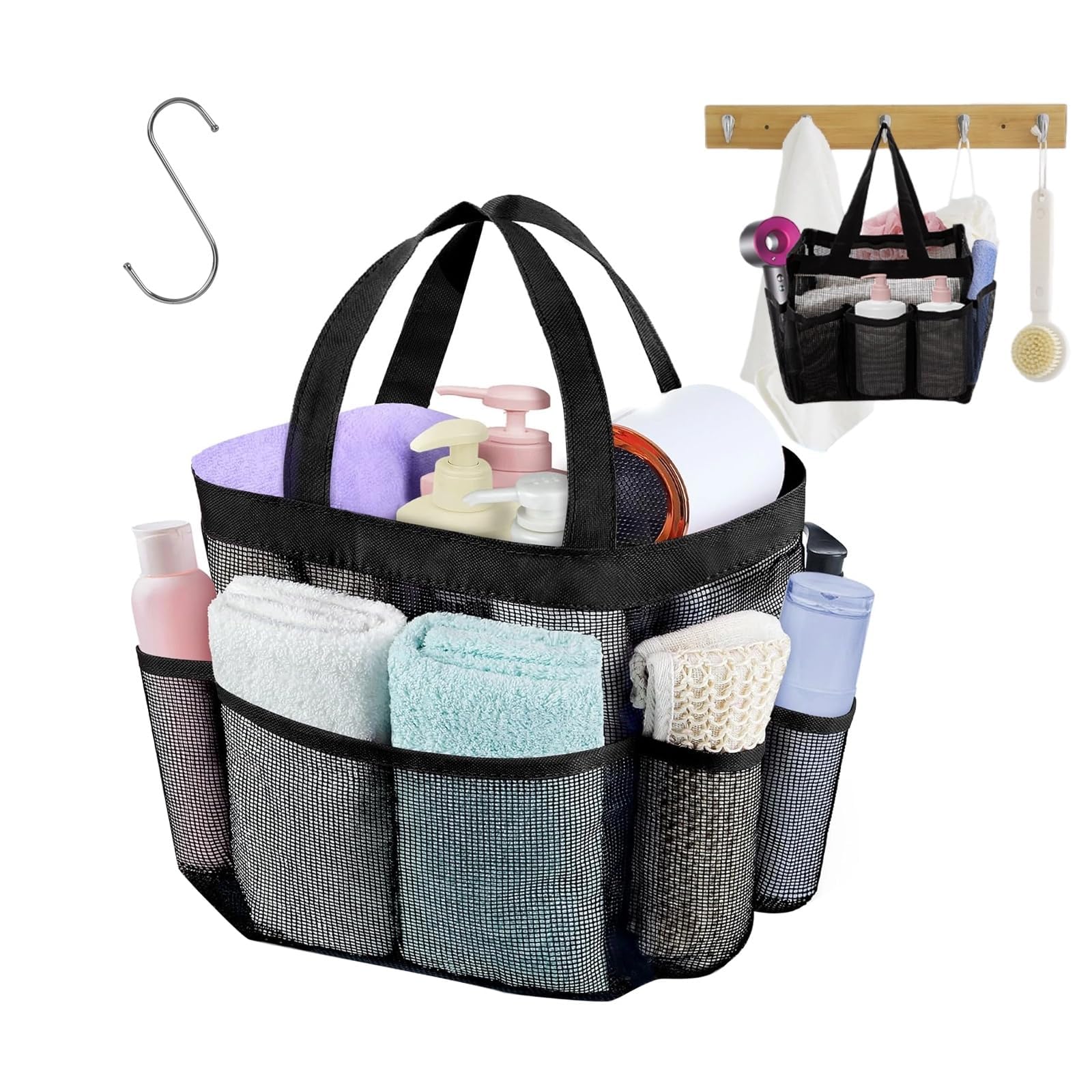 HUOMAQFAN Large Shower Caddy Portable 8-Pocket Mesh Shower Caddy for College Dorm Room Essentials Shower Bags for Women