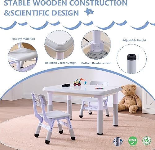 Miniatura 5 de Set de mesa y sillas para niños GTOLV (2 sillas), juego de mesa y sillas ajustables en altura para niños de 3 a 8 años con escritorio para grafiti,