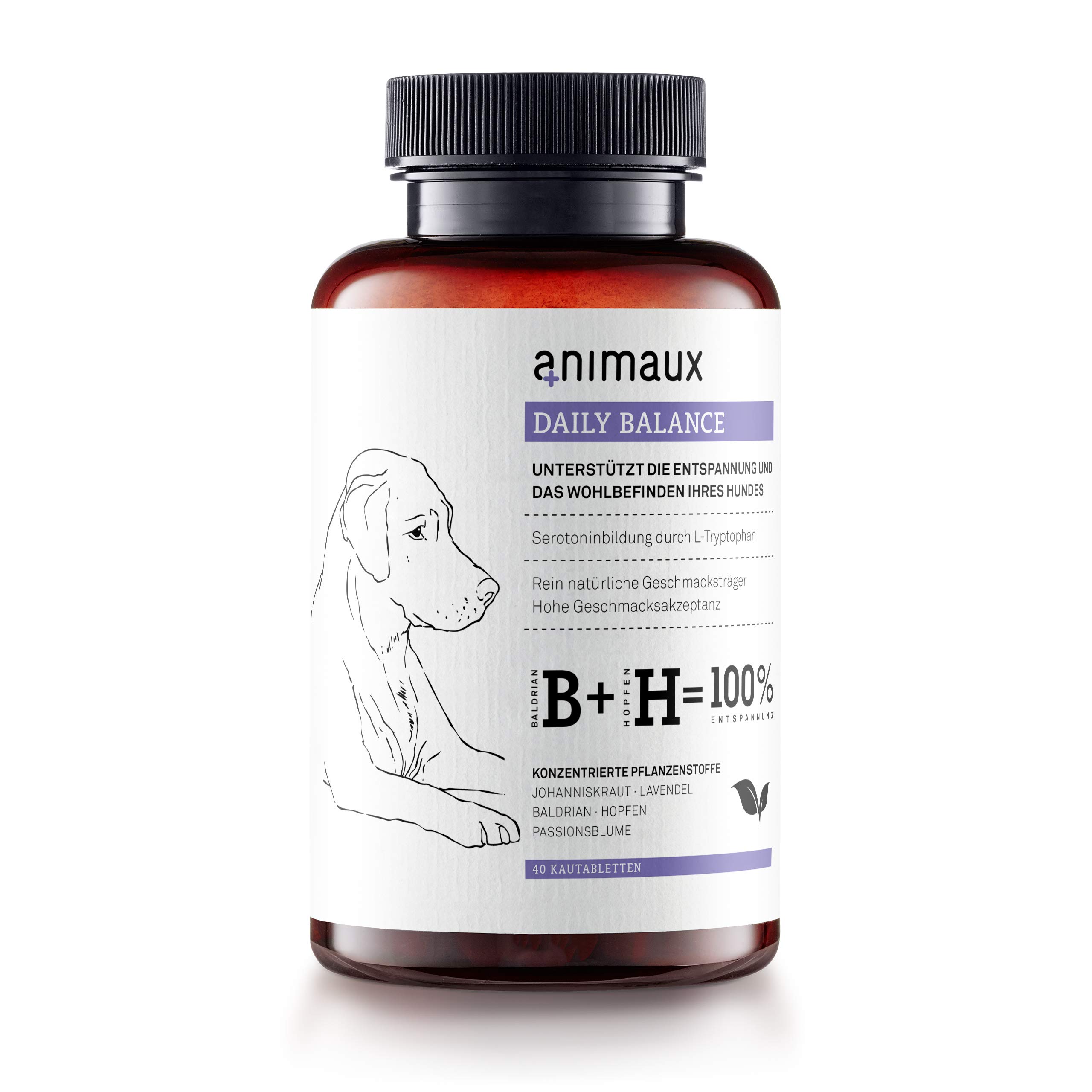 animaux Daily Balance – 40 Chewable Tablets for Dogs with Valerian, St. John's Wort & Lavender | Herbal Supplement for Dogs