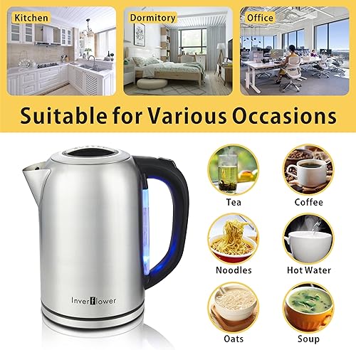 Miniatura 2 de Hervidor eléctrico 17 l y 1500 W de acero inoxidable sin cable protección para hervir en seco apagado automático y ebullición rápida perfecto para
