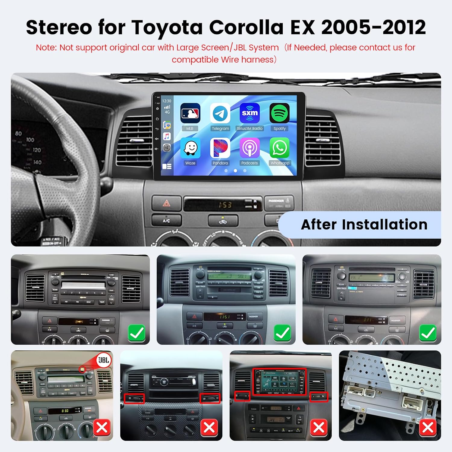 [8 Core 4+64G] for Toyota Corolla EX 2005-2012 Android 15 Car Stereo, Hikity 9'' Touchscreen Corolla Car Radio Wireless CarPlay Android Auto Bluetooth/5G WiFi/GPS/SWC DSP/FM/EQ 1280P Backup Cam