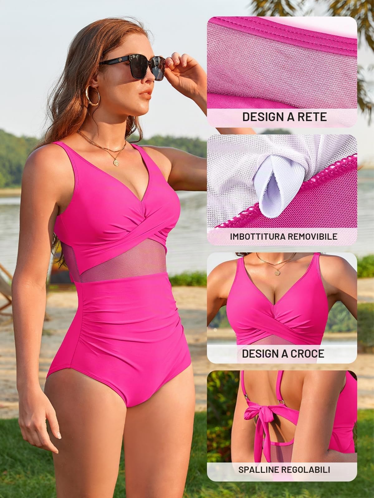 SHEKINI Cutout Costume da Bagno Intero da Donna Scollo a V Regolabile Costumi Intero Donna