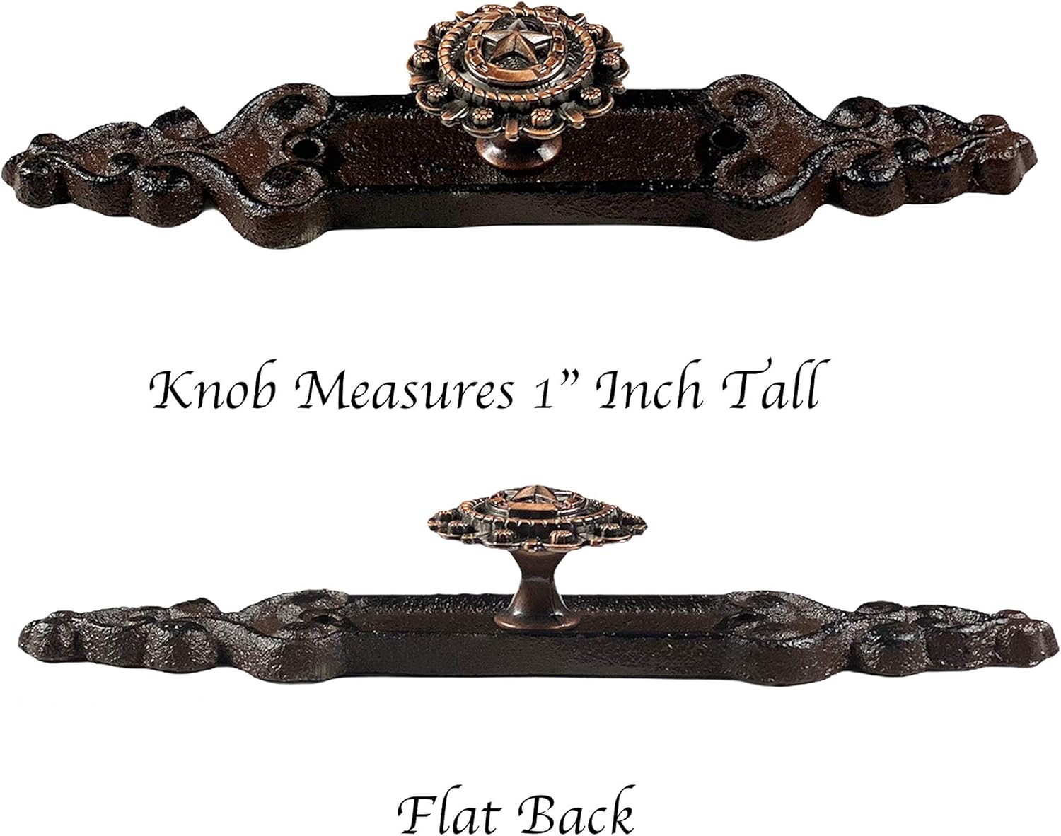 Urbalabs Cast Iron Large Copper Horseshoe Concho Star Knobs Kitchen Cabinet Handles and Drawer Pulls Antique Rustic Decor Farmhouse Cabinet Handle Western Dresser Pulls