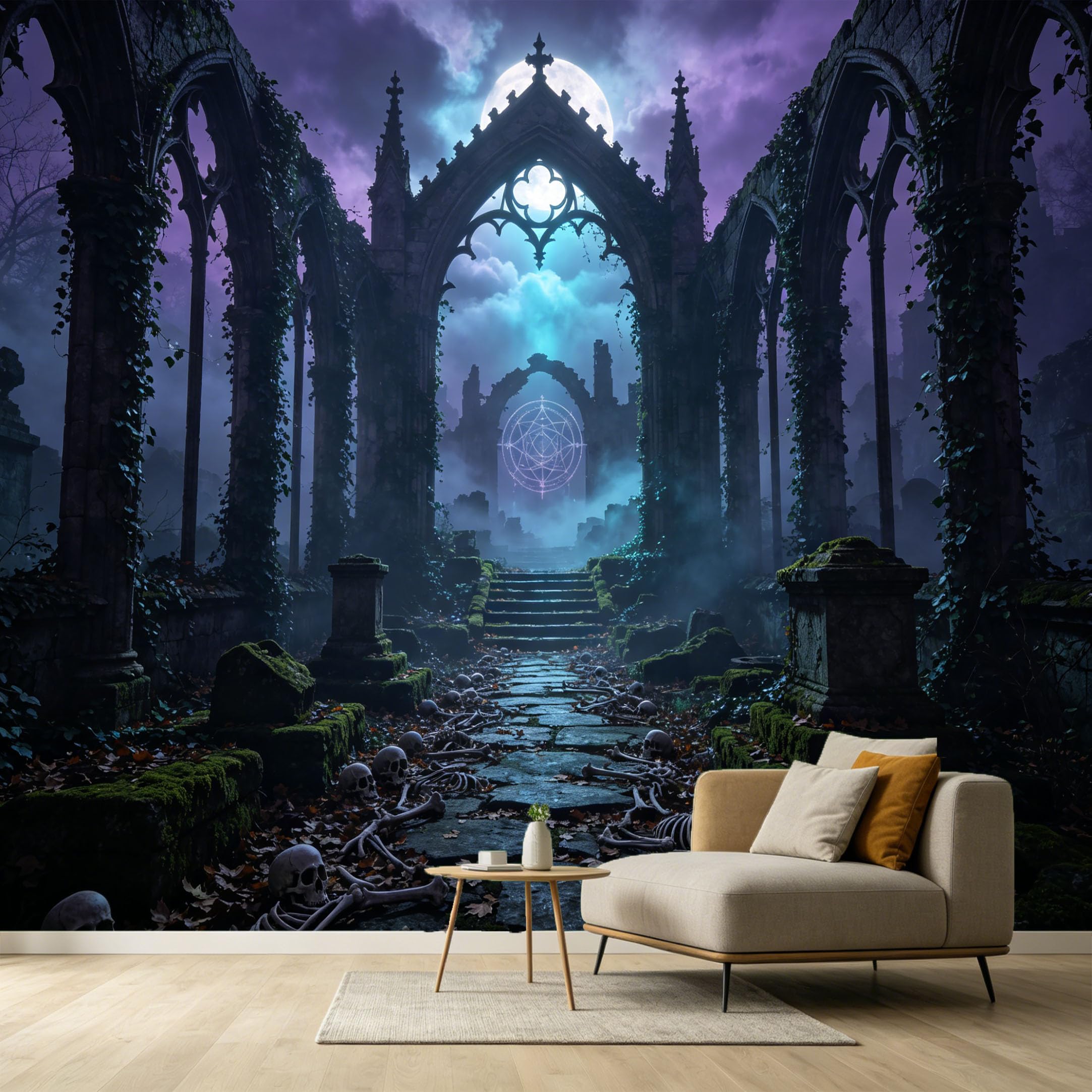 Custom Size Wall Murals Gothic Ruins Moonlight Stone Archway 3D Trompe L'Oeil SelfAdhesive Wall Fabric Removable Large Wallpaper for Photo Living Room