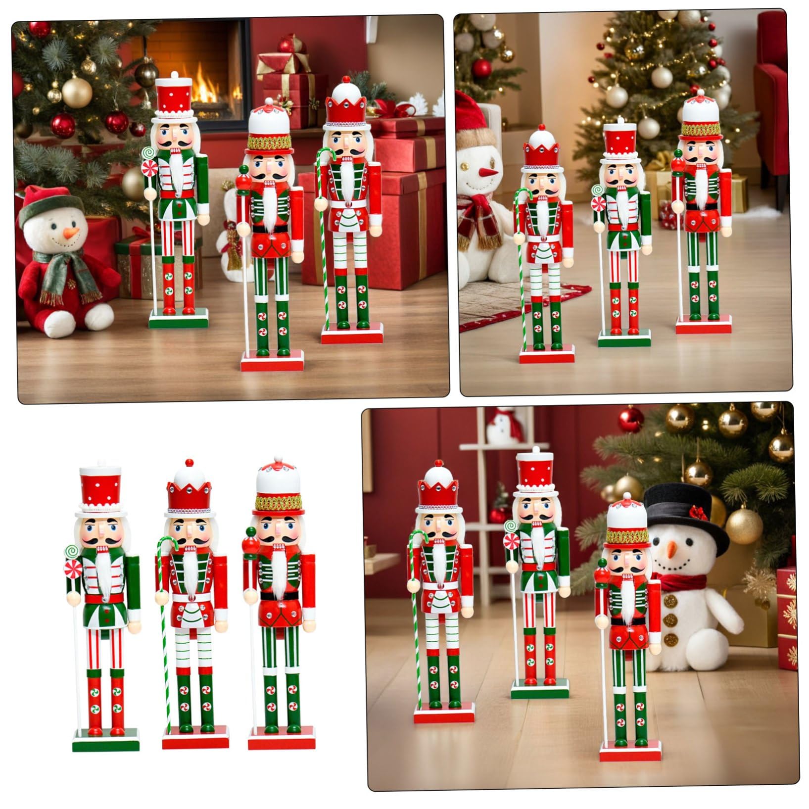 Mikikit Figura in Legno 38 Cm 3 Pezzi Decorazione Natalizia Personaggio da Tavolo per Addobbi Festivi e Compleanni