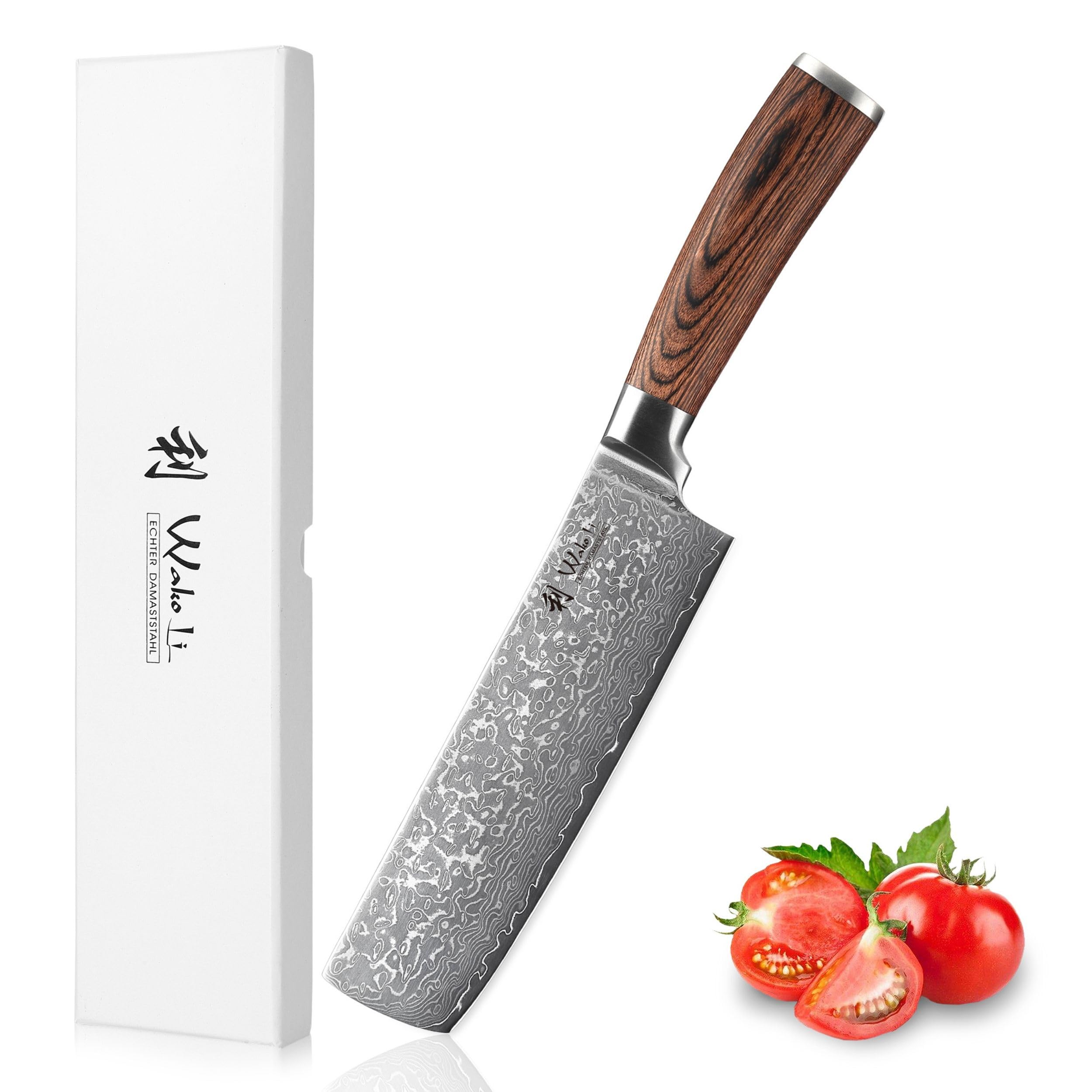 Wakoli EDIB Sakura Nakiri Messer mit 18 cm Klinge aus 67 Lagen Damaststahl mit VG10 Kern, Pakkaholzgriff, in Geschenkbox für Gemüse, Kräuter und feine Schneidarbeiten