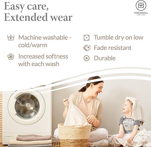 Miniatura 6 de Threadmill Home Linen Bedding - Juego de sábanas de 300 hilos, 100 % algodón, juego de cama de lujo, 4 piezas, tejido de satén suave, color blanco,