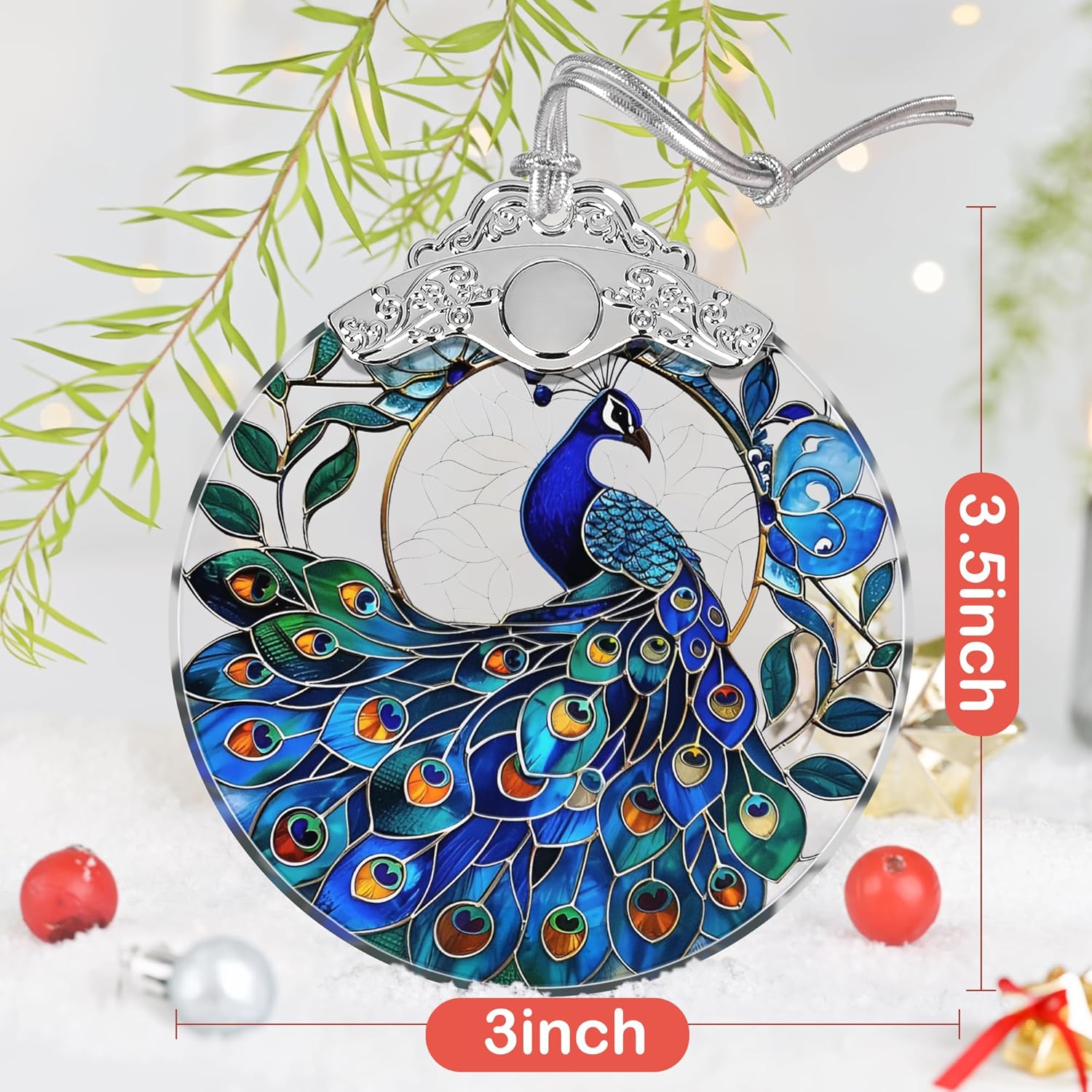 Peacock Stained Glass Ornament - Christmas Tree Decor, Peacock Ornaments for Holiday Gifts - Image 3