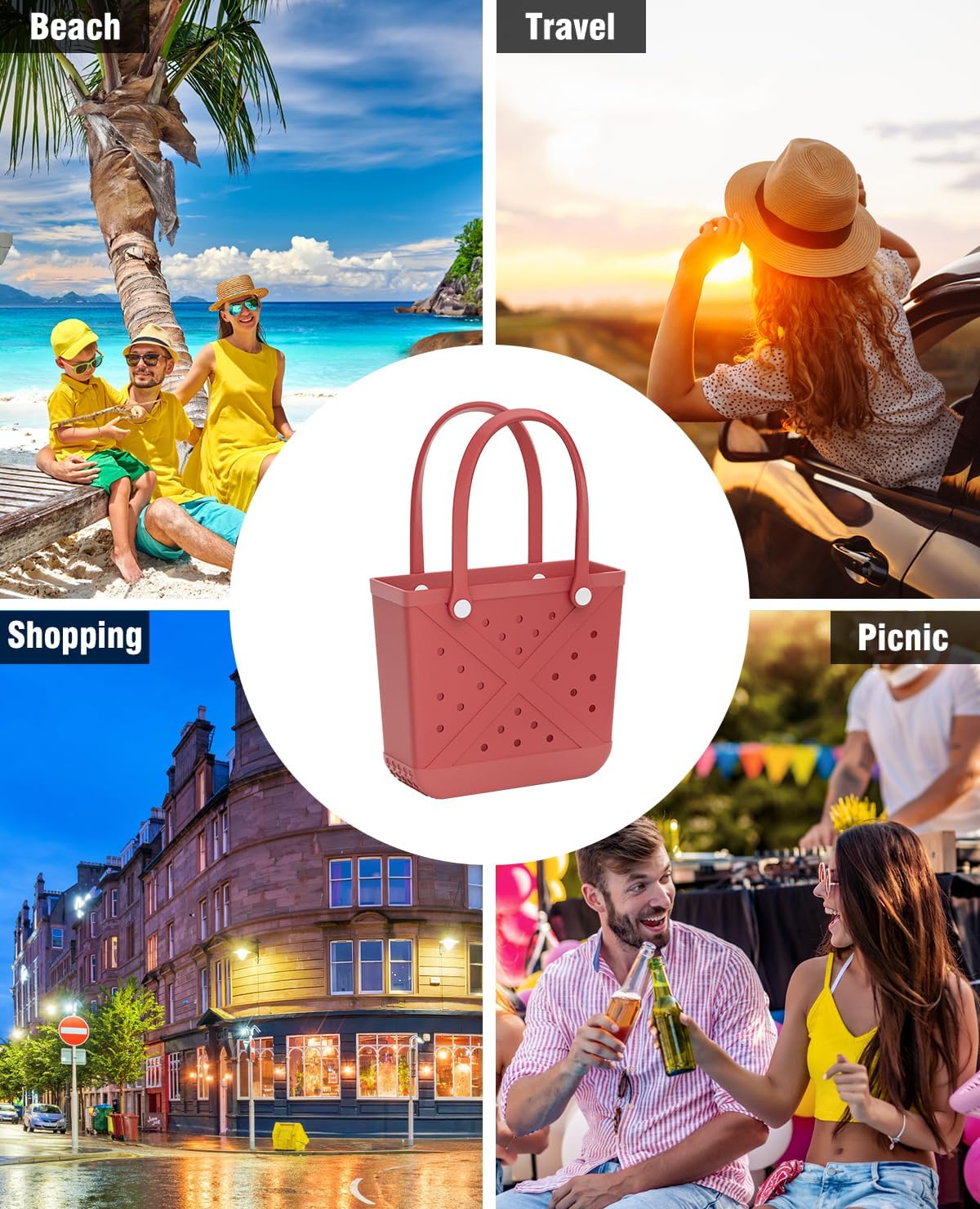 Beach Bag Rubber Tote, Waterproof and Durable Open Hand Bag for Swim Pool Beach Travel - Image 6