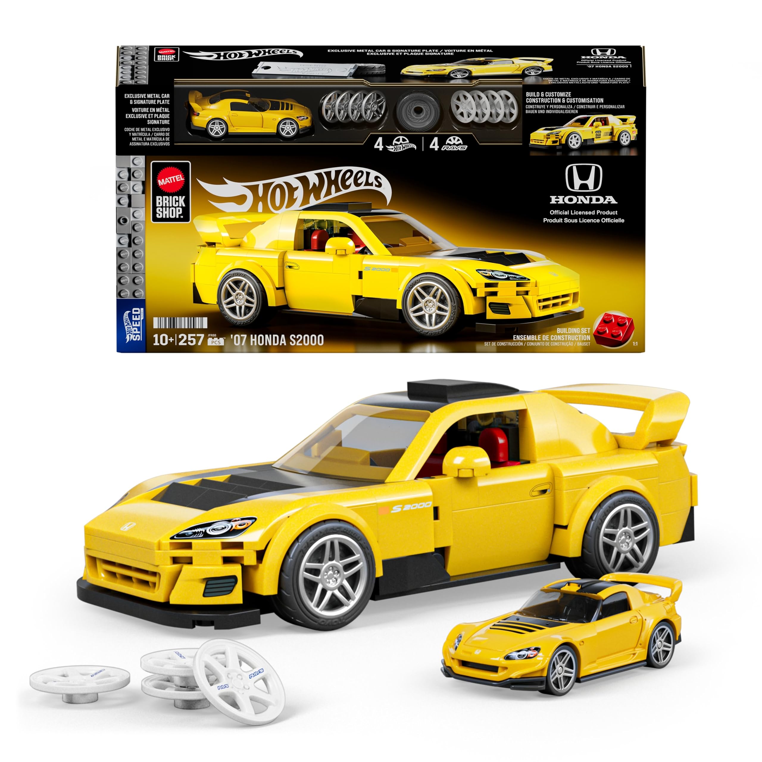 Mega Brands Mattel Brick Shop Hot Wheels Speed Serie Bauset, '07 Honda S2000 mit 257 Teilen, realistischen Details und individuellen Aufklebern, Erwachsene Sammler und Kinder ab 10 Jahren, JFR88