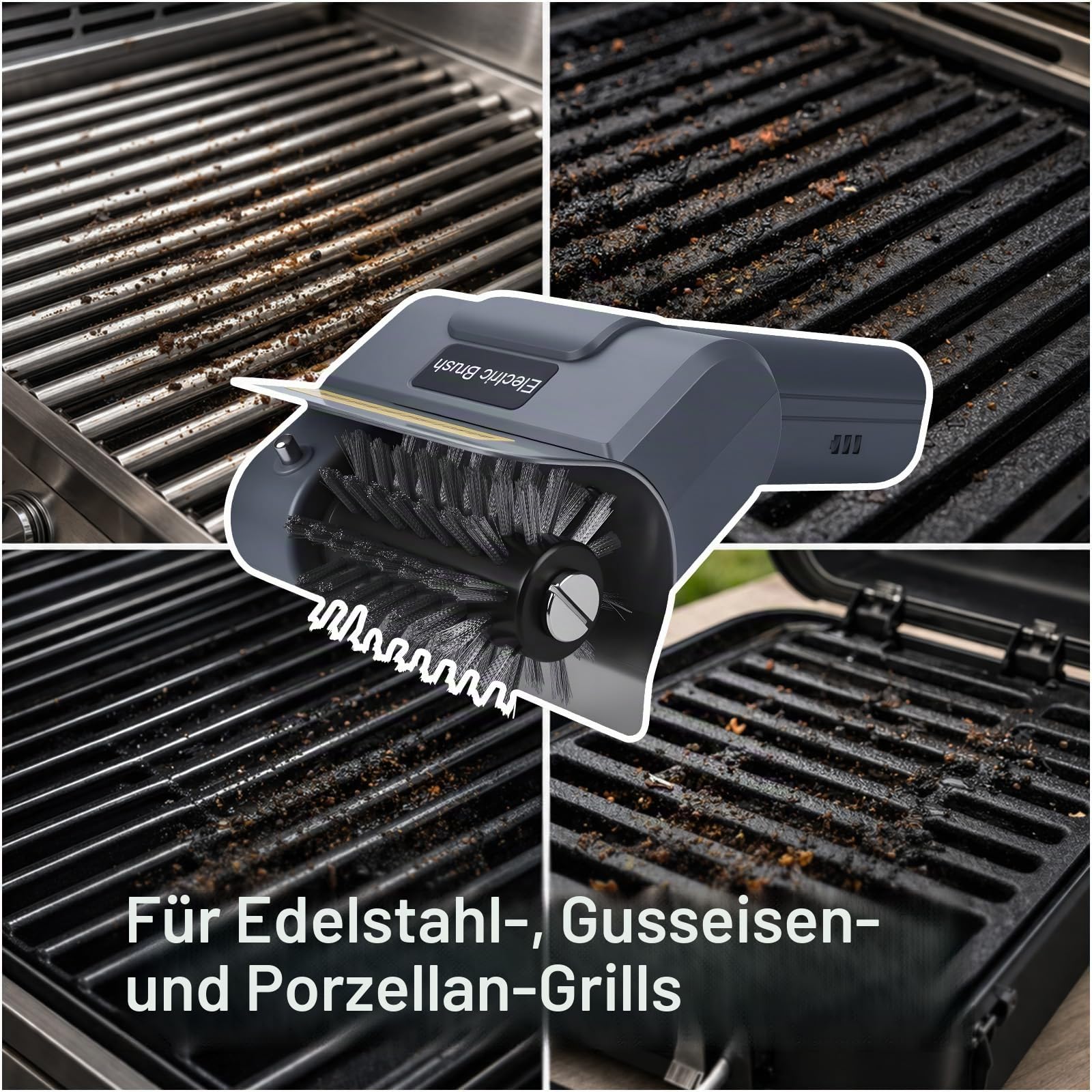 Elektrische Grillbürste von MMOBIEL – Kabelloser BBQ Grillreiniger mit 100 Minuten Laufzeit, Hochdrehmoment-Motor, 1500 RPM Drehzahl, Ergonomischem Griff, USB-Ladekabel & Handschuhe