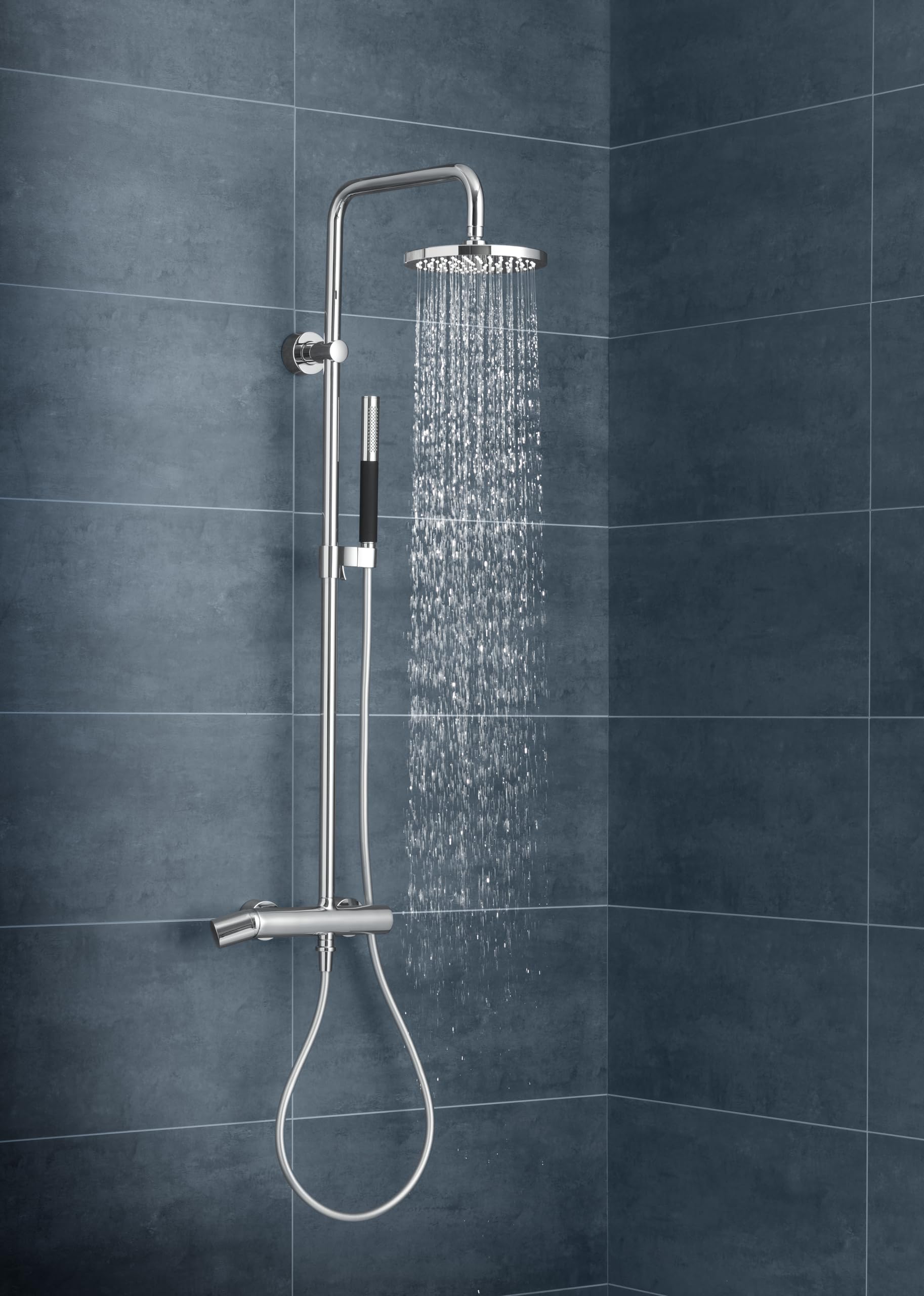 JACOB DELAFON Columna de ducha termostática 100% metal AHORRO DE AGUA Uso fácil y confort de uso perfecto Cabeza y maneta redondas Color Cromo TOOBI E78522-CP