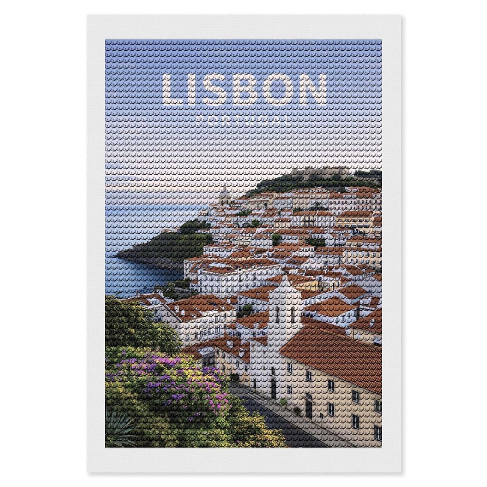 Junmoney Lisbon Portugal Cityscape Diamond Painting Canvas Kit 8"x12", Adhesive Canvas, Living Room Decor, Farmhouse Decor, Winter Craft
