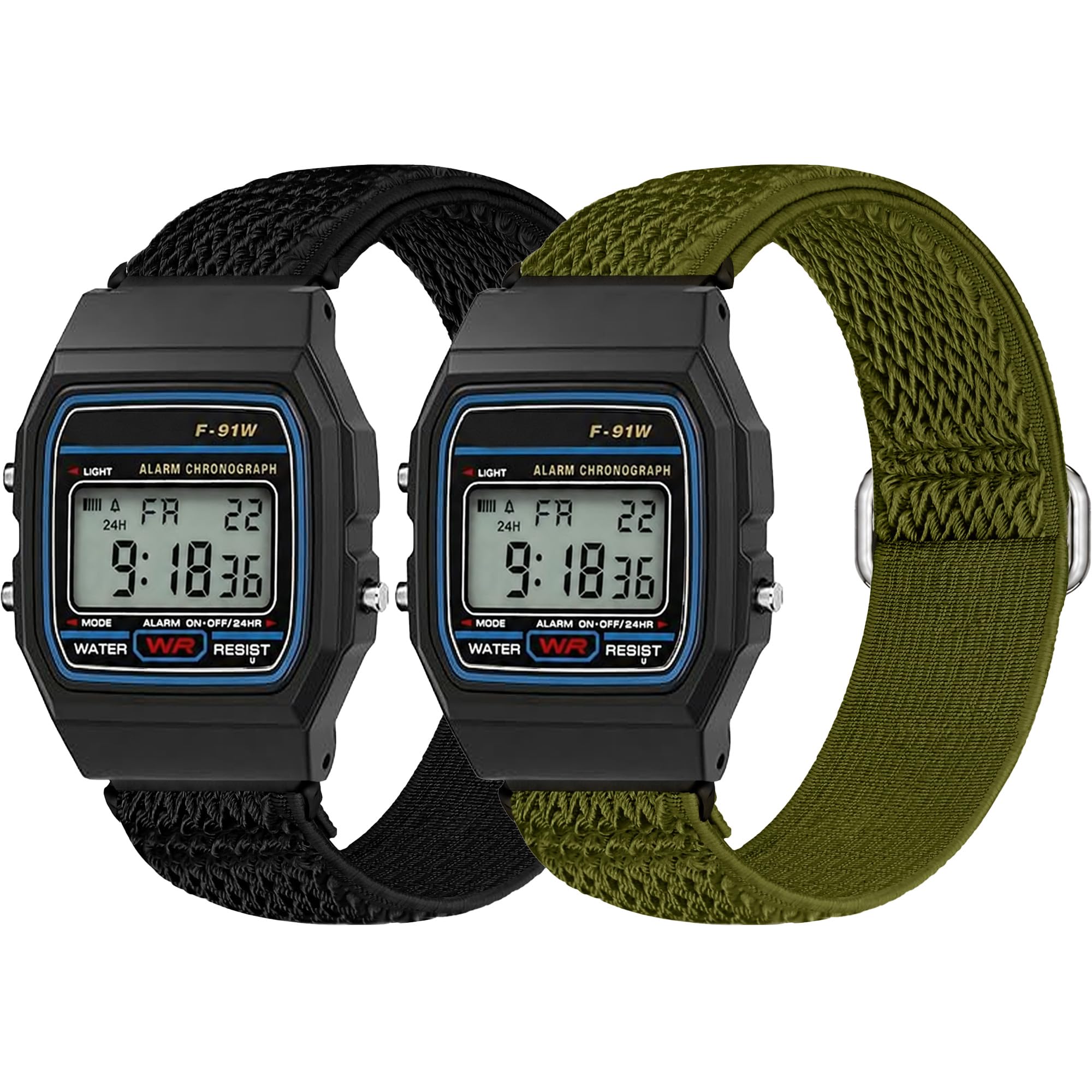 2Pcs 18mm Elastic Nylon Band Compatible with Casio A158W/F-91W/A168W
