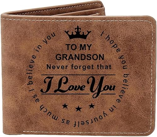 THTCSQ Billetera de cuero de regalo para hombre con texto en inglés "To My Grandson" (To My Grandson)
