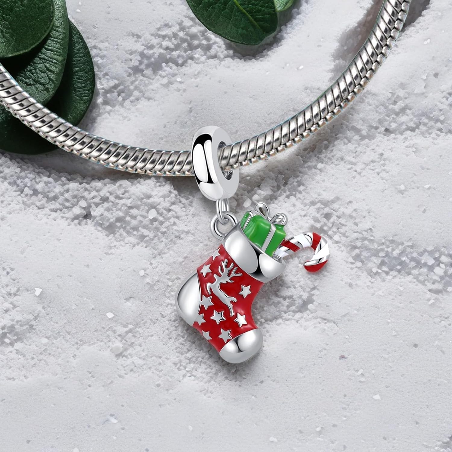 Merry Christmas Stocking Dangle Charm Reindeer Snowflake Colorful Enamel Bead Compatible with Pandora Bracelets Xmas Present Women - Image 3