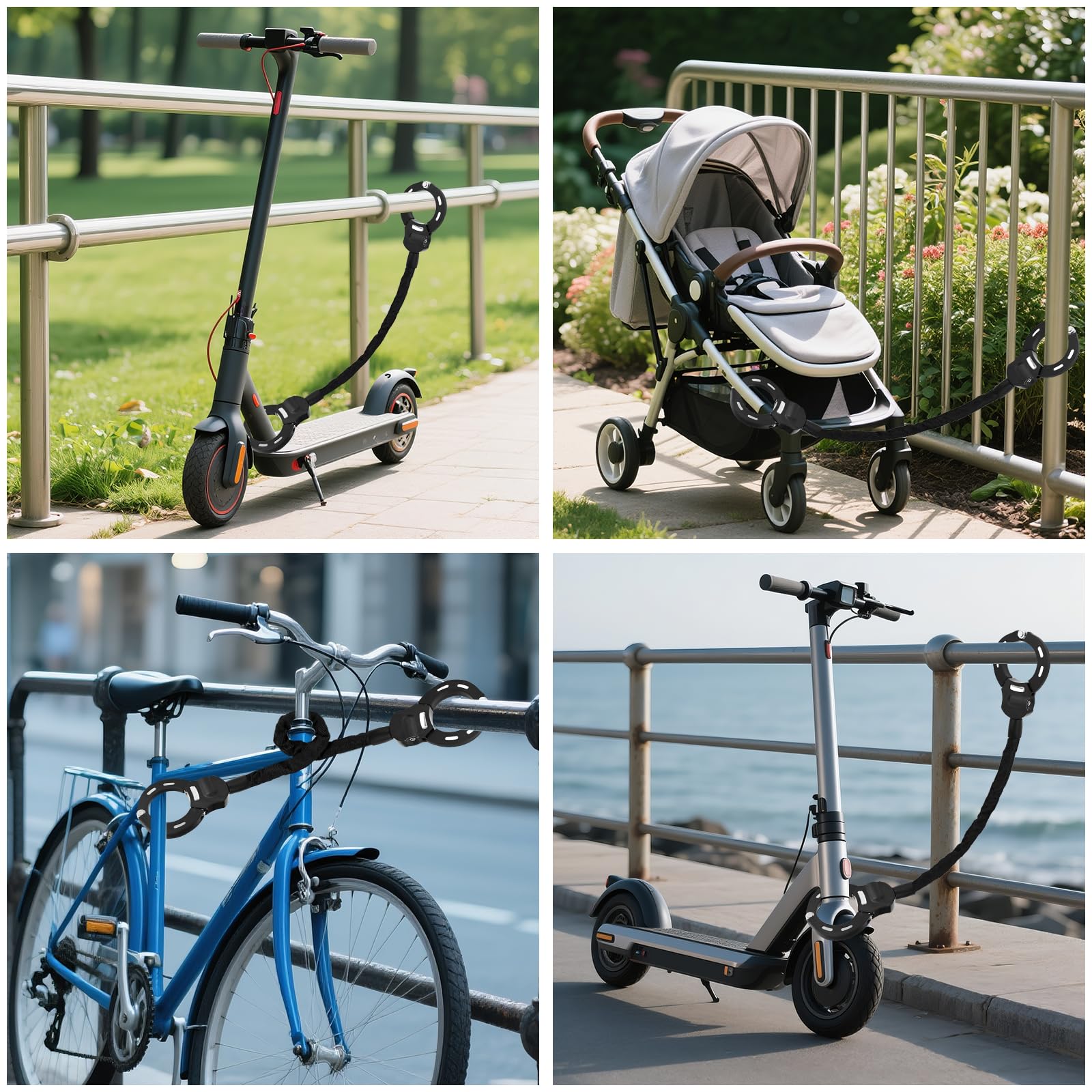 GuKKK Blokada do skutera elektrycznego, z kluczem, zapięcie rowerowe do hulajnogi elektrycznej z gumową tuleją, 93 cm, 1,46 kg, zamek o wysokim stopniu bezpieczeństwa, idealny do skutera, roweru i