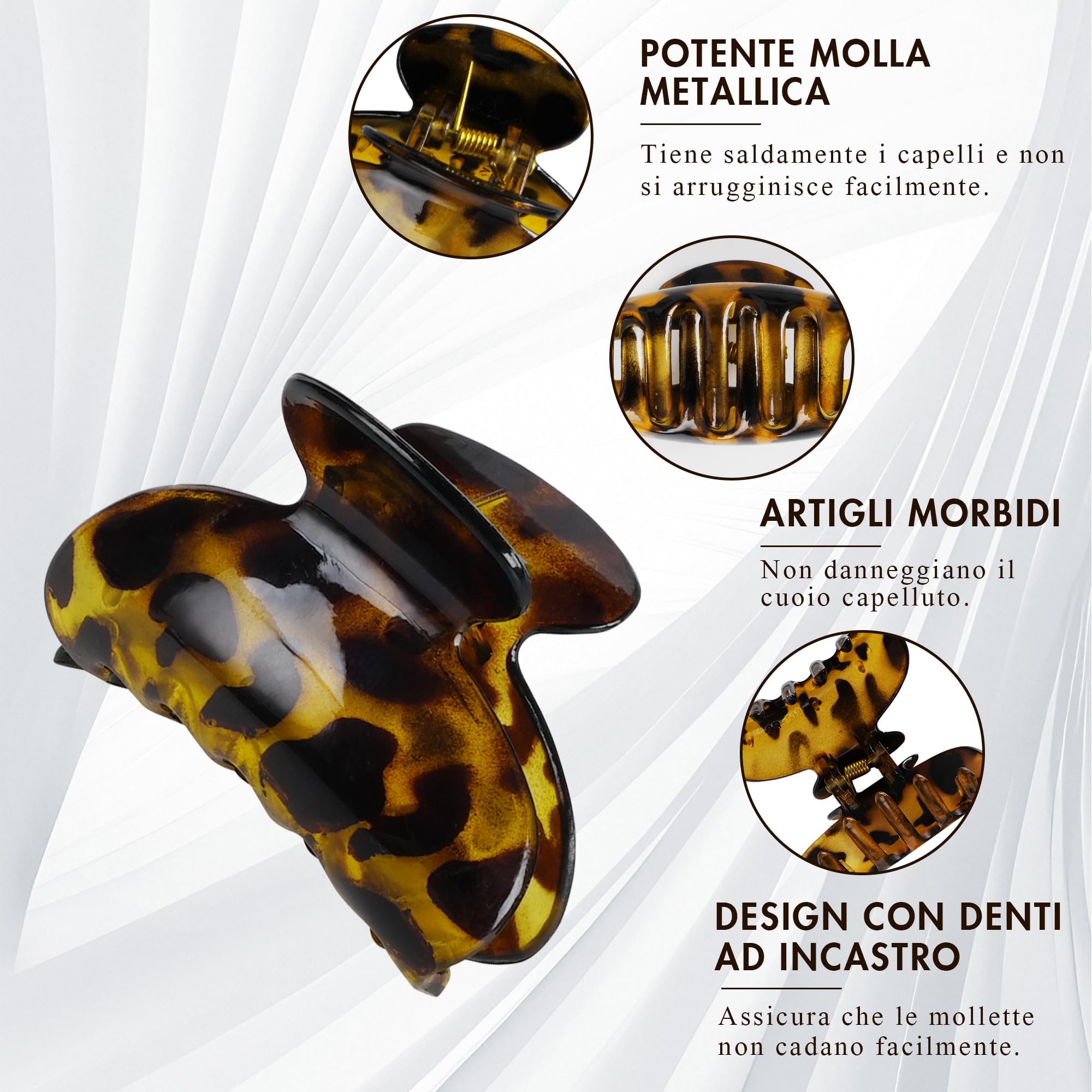 Set di 3 fermagli capelli donna, pinza capelli donna leopardato in plastica nera, fermagli per capelli da donna e ragazza 7 cm x 4 cm