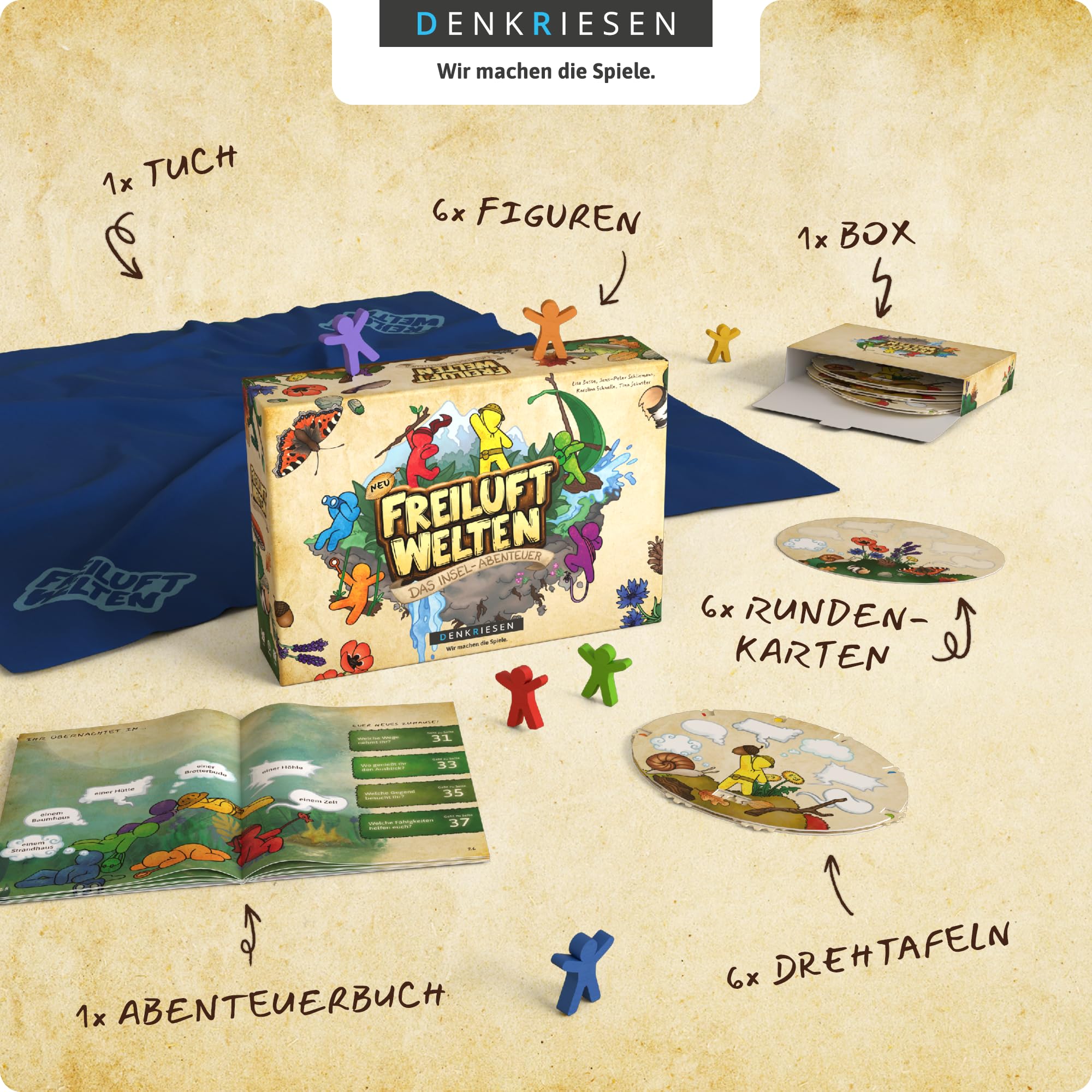 DENKRIESEN Freiluftwelten – Das Insel-Abenteuer | Kreatives Abenteuerspiel für drinnen & draußen | Naturspiel & Familienspiel ab 7 Jahren | Outdoor Spiel für 2–6 Spieler
